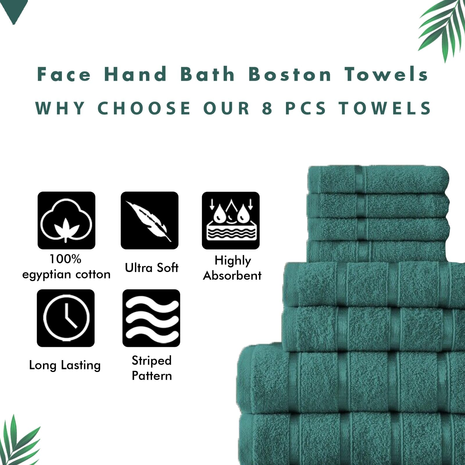 FAIRWAYUK Boston 8-Piece Towel Bale Set - 100% Egyptian Cotton, Super Soft, Teal 3