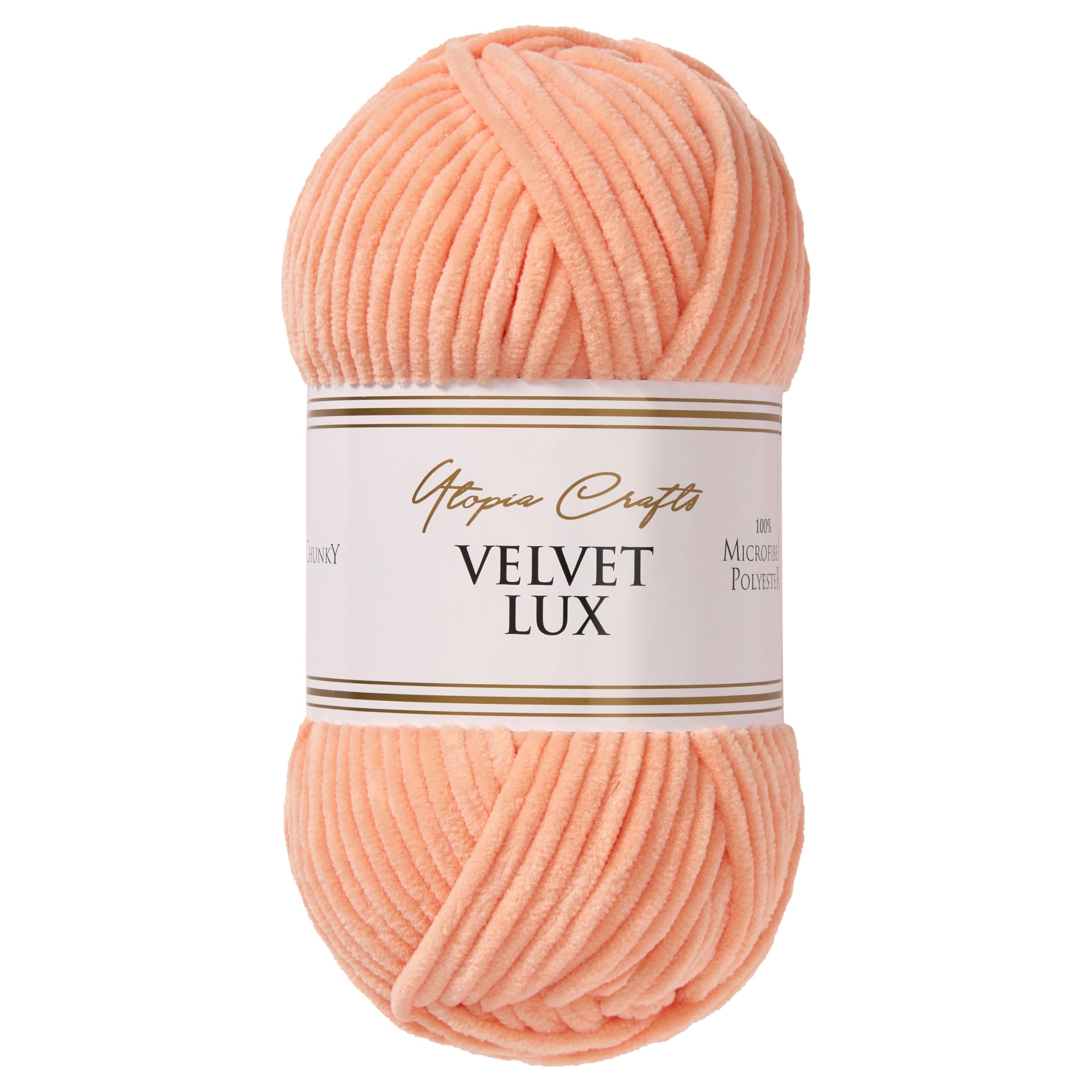 Utopia Crafts Velvet Lux Chenille Chunky Yarn - Super Soft Polyester for Knitting & Crochet | 100g Apricot Bloom 1