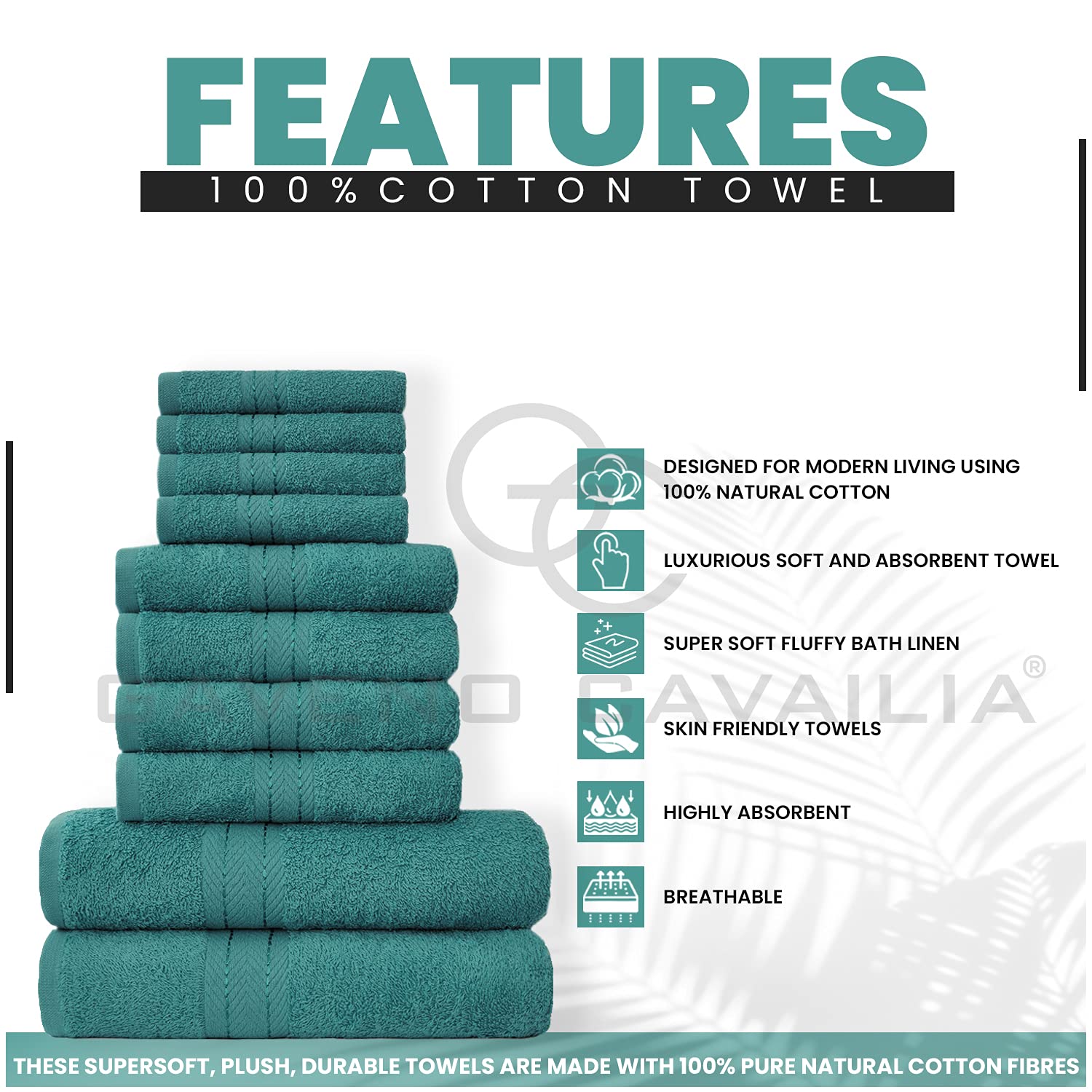 GC GAVENO CAVAILIA 10 Piece Cotton Towel Set - 450 GSM | Quick Drying Teal Bale 2