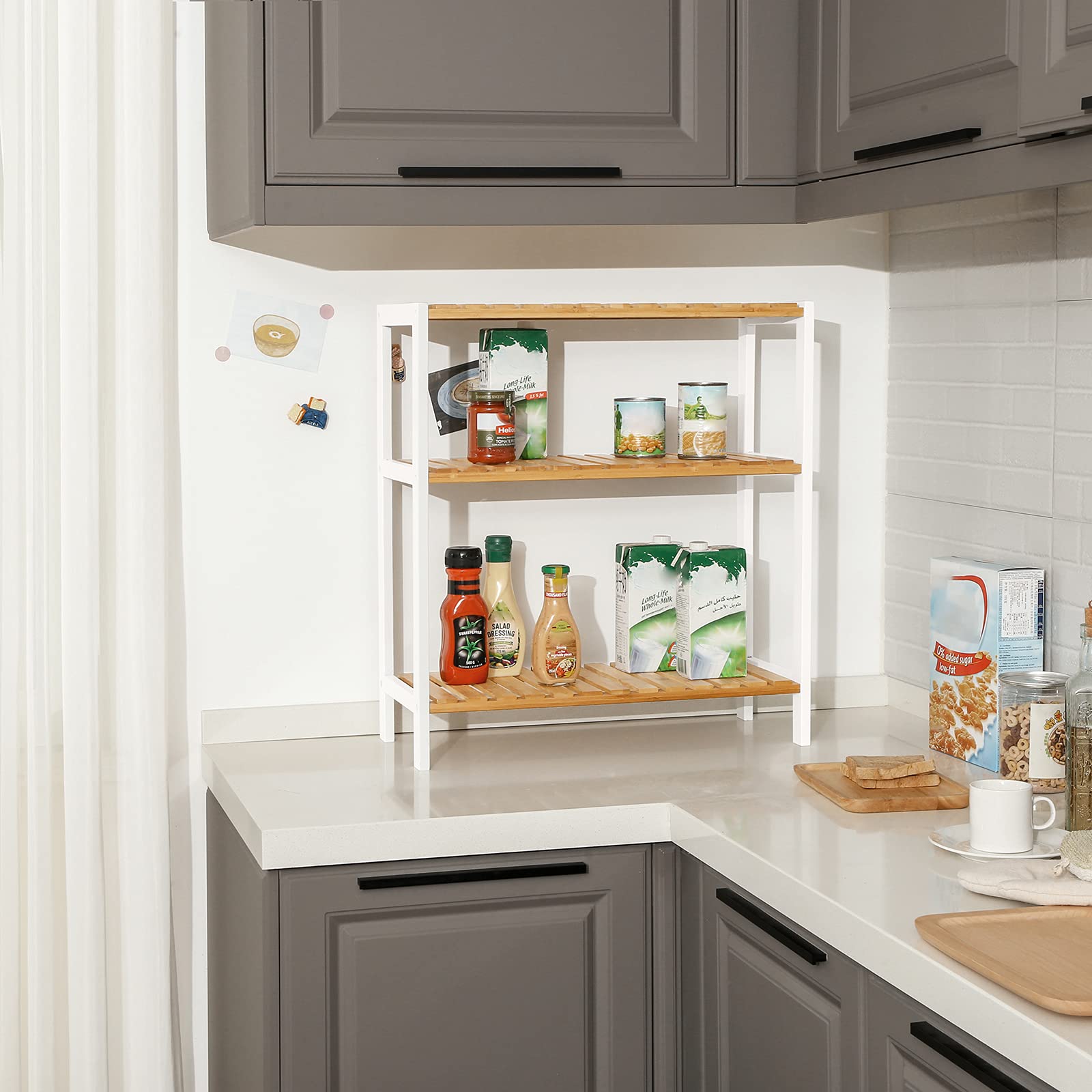 SONGMICS Bamboo Storage Shelf - 3 Tier Shelving Unit | Natural + White | 60x26x66 cm 2