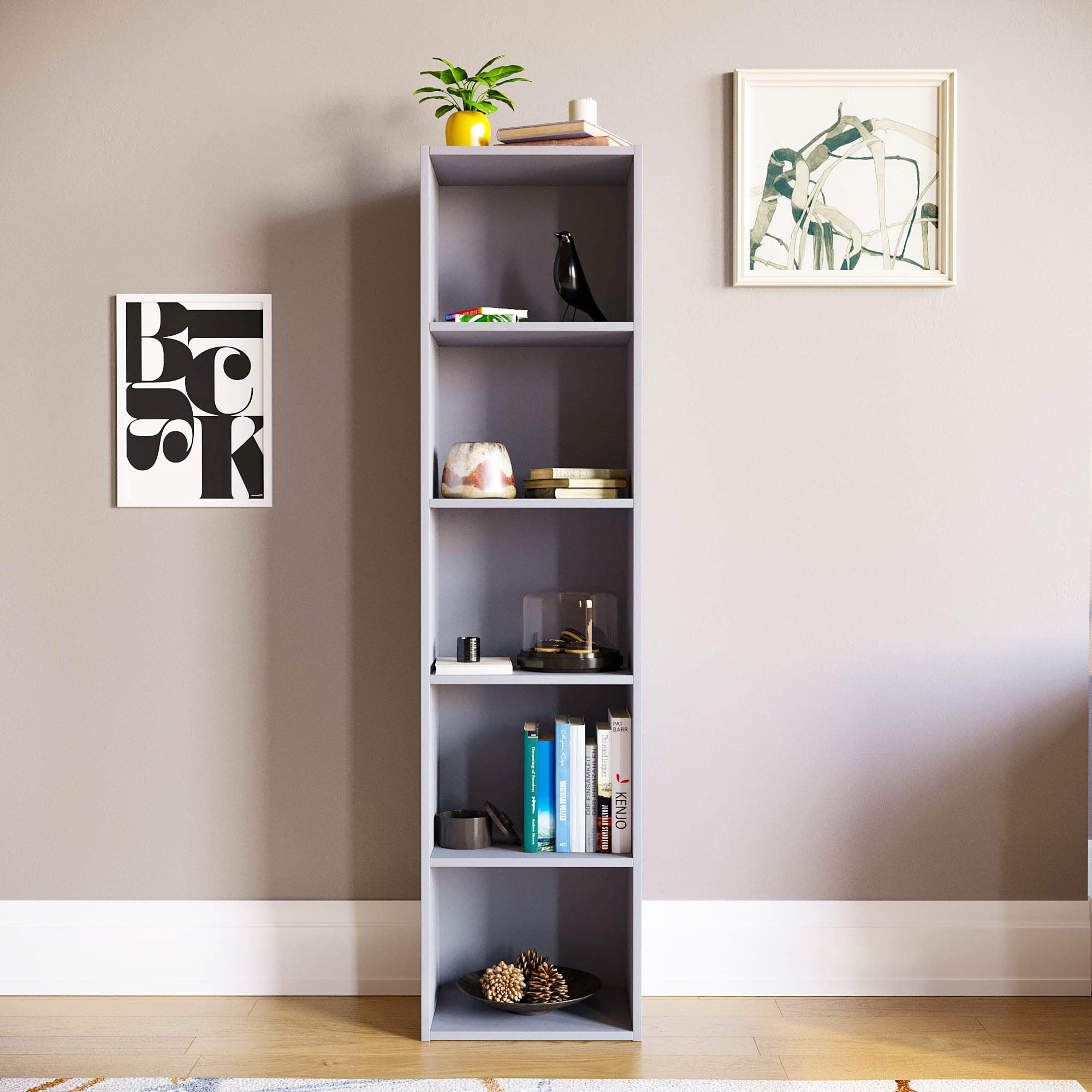 Vida Designs Oxford 5 Tier Cube Bookcase - Grey Wooden Shelving Unit | H 132 x W 32 x D 24 Cm 2