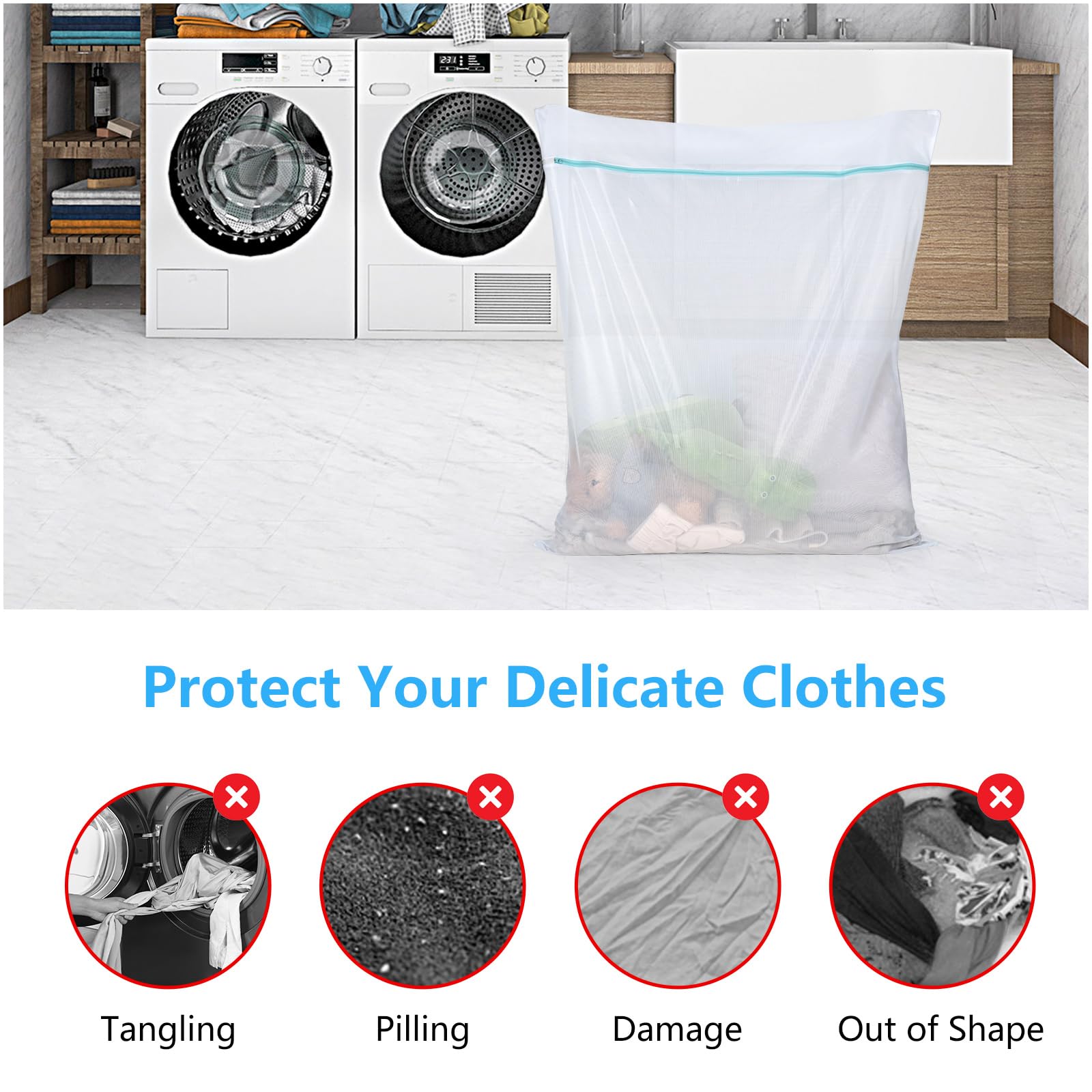 OTraki Large Fine Mesh Laundry Bags - 2 Pack, 35 x 43 inch, Rustproof Zipper | Polyester 7