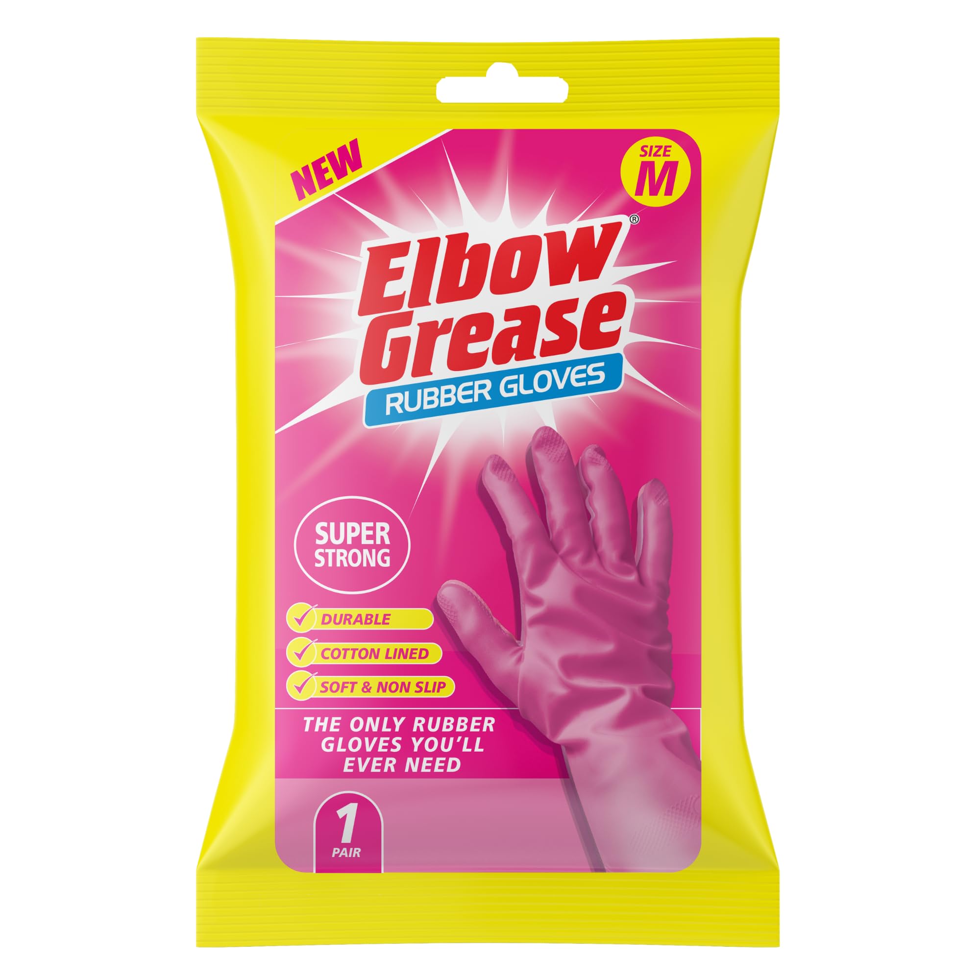 Elbow Grease Pink Rubber Gloves - Super Strong, Cotton Lined, Non-Slip Grip | Size M 1