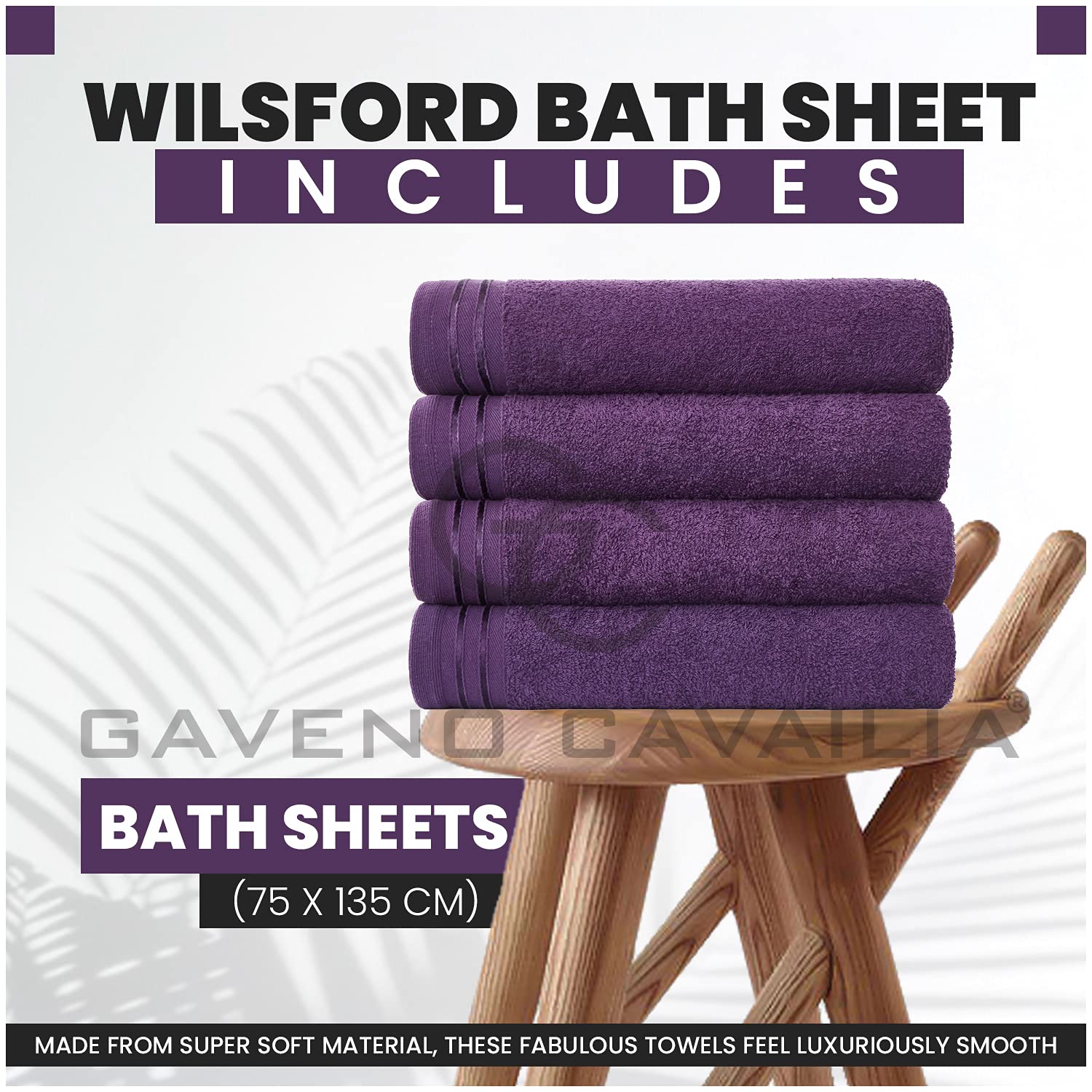 GC GAVENO CAVAILIA Wilsford Bath Sheets - 4 Pack Egyptian Cotton, 75x135 cm, 450 GSM, Purple 3