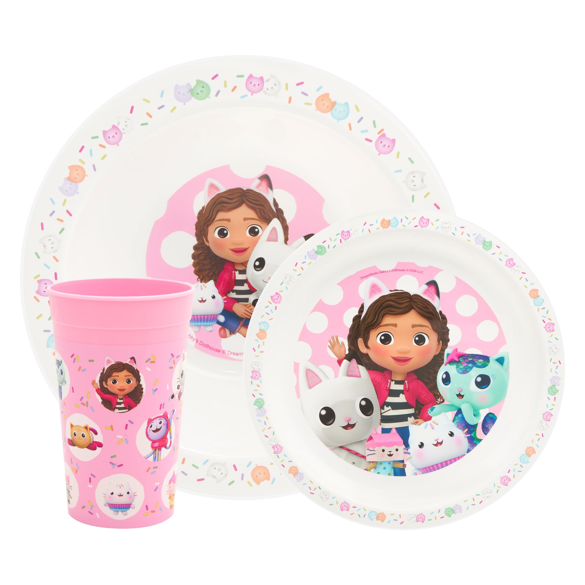 DREAMWORKS GABBY'S DOLLHOUSE 3 Piece Children's Tableware Set | PP Plastic | Pink 4