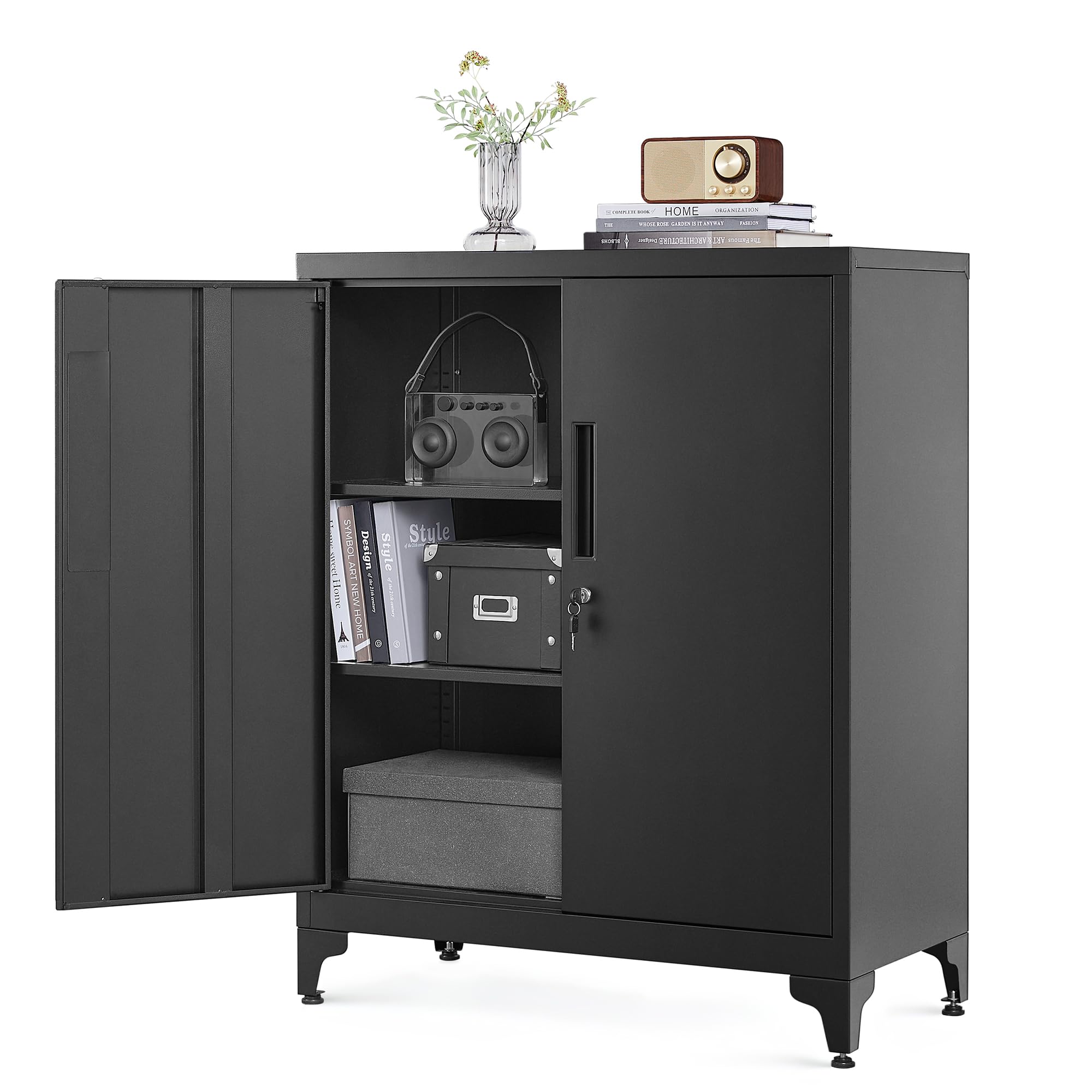 SONGMICS Multipurpose Steel Storage Cabinet - 2 Lockable Doors | 40x80x90 cm | Black