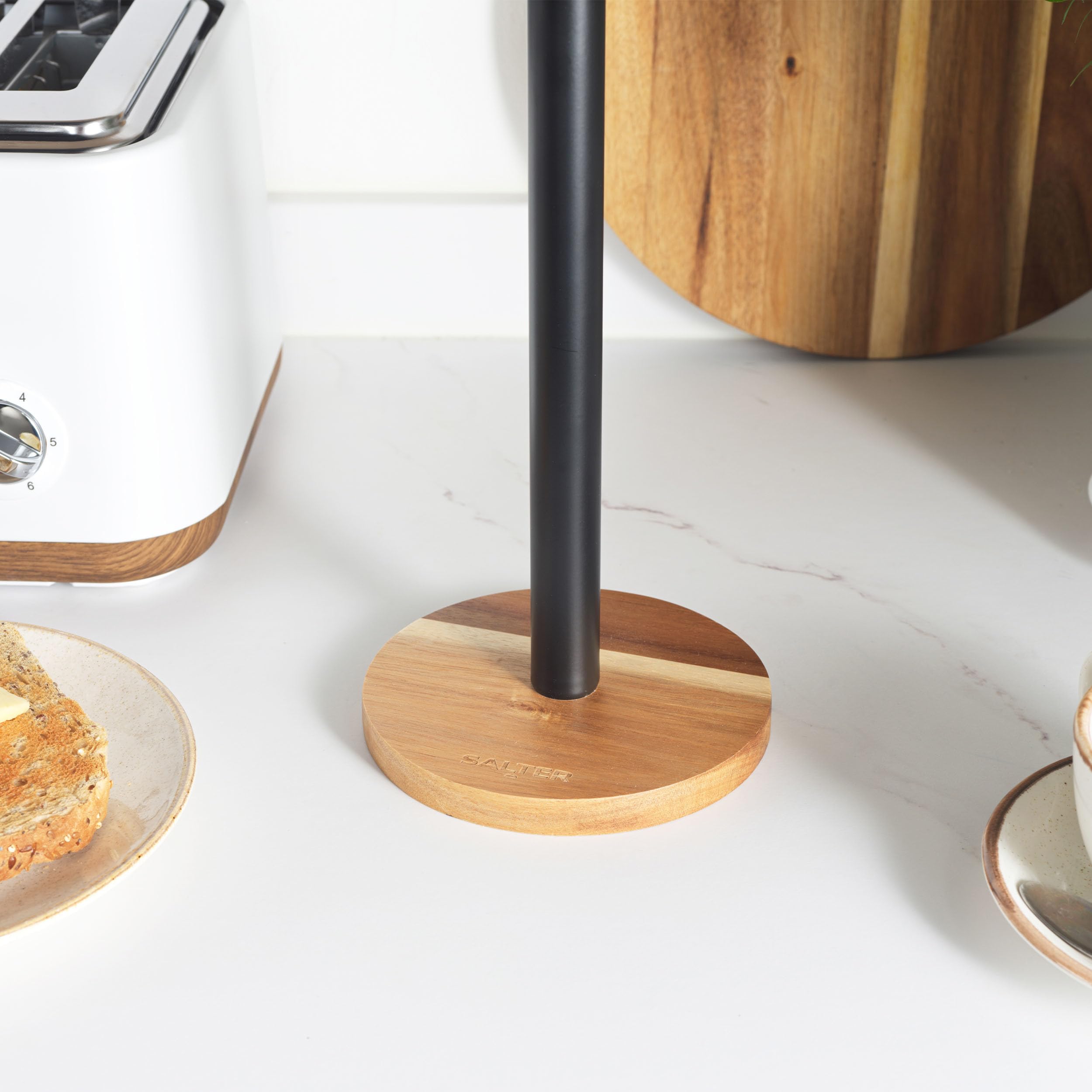 Salter Toronto Freestanding Paper Towel Holder - Acacia Wood | Black Finish | 350mm Height 5