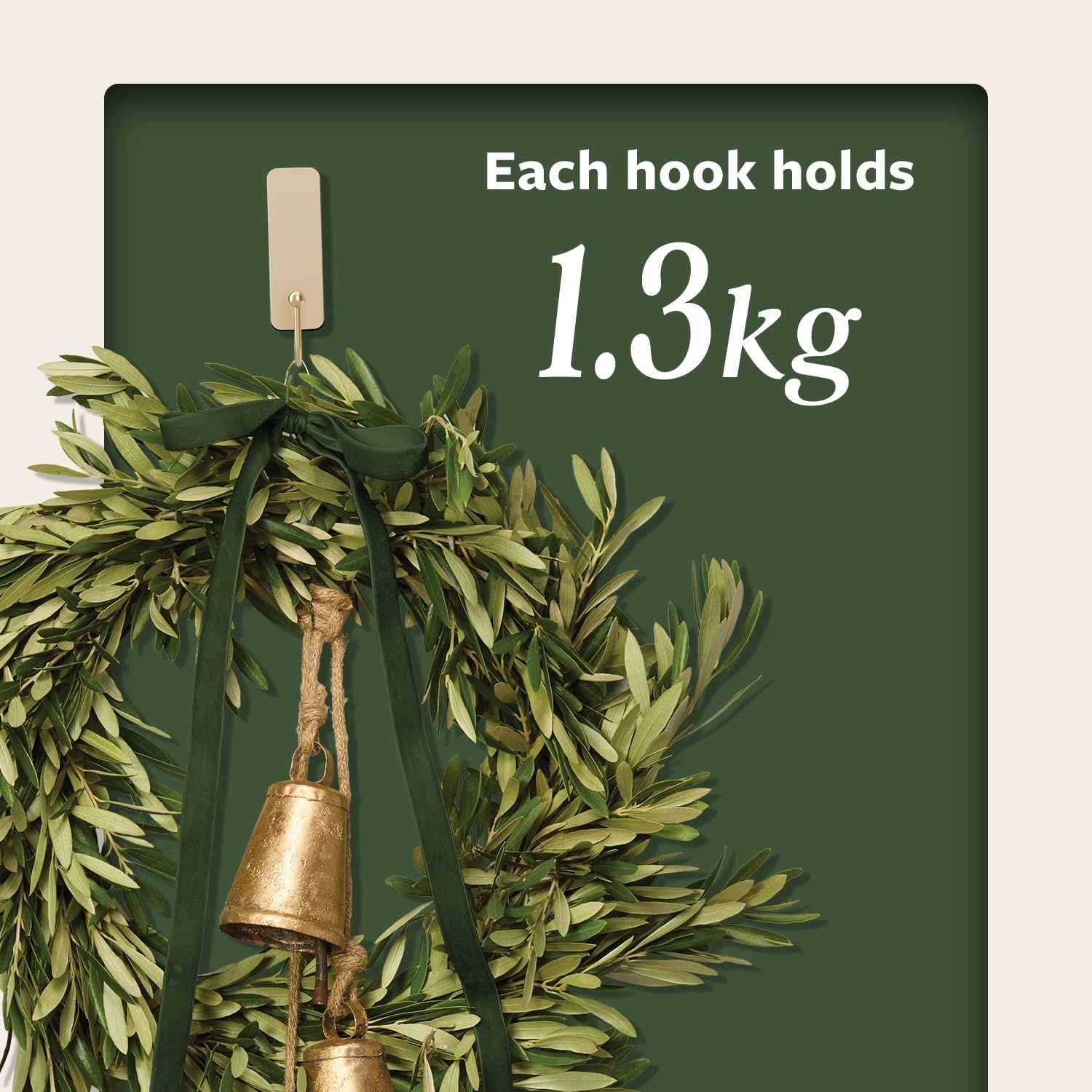 Command Medium Wall Hooks - Damage-Free Hanging, Holds 1.3kg | Latte Brown | 2 Hooks, 4 Strips 4
