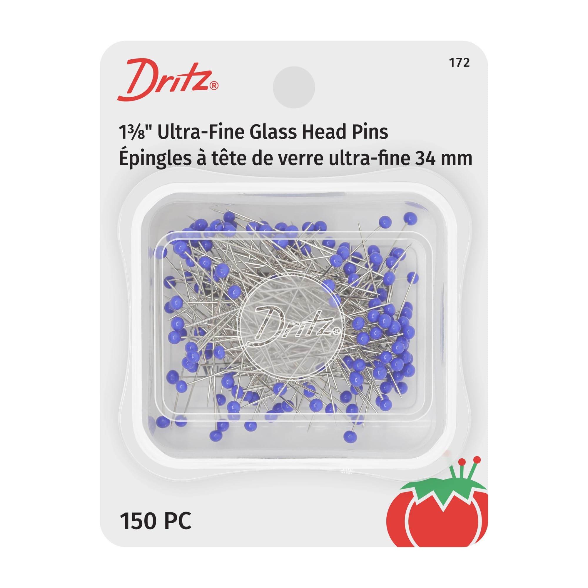 Dritz Ultra-Fine Glass Head Pins - Size 22, 1-3/8-inch, 150 Count | Alloy Steel