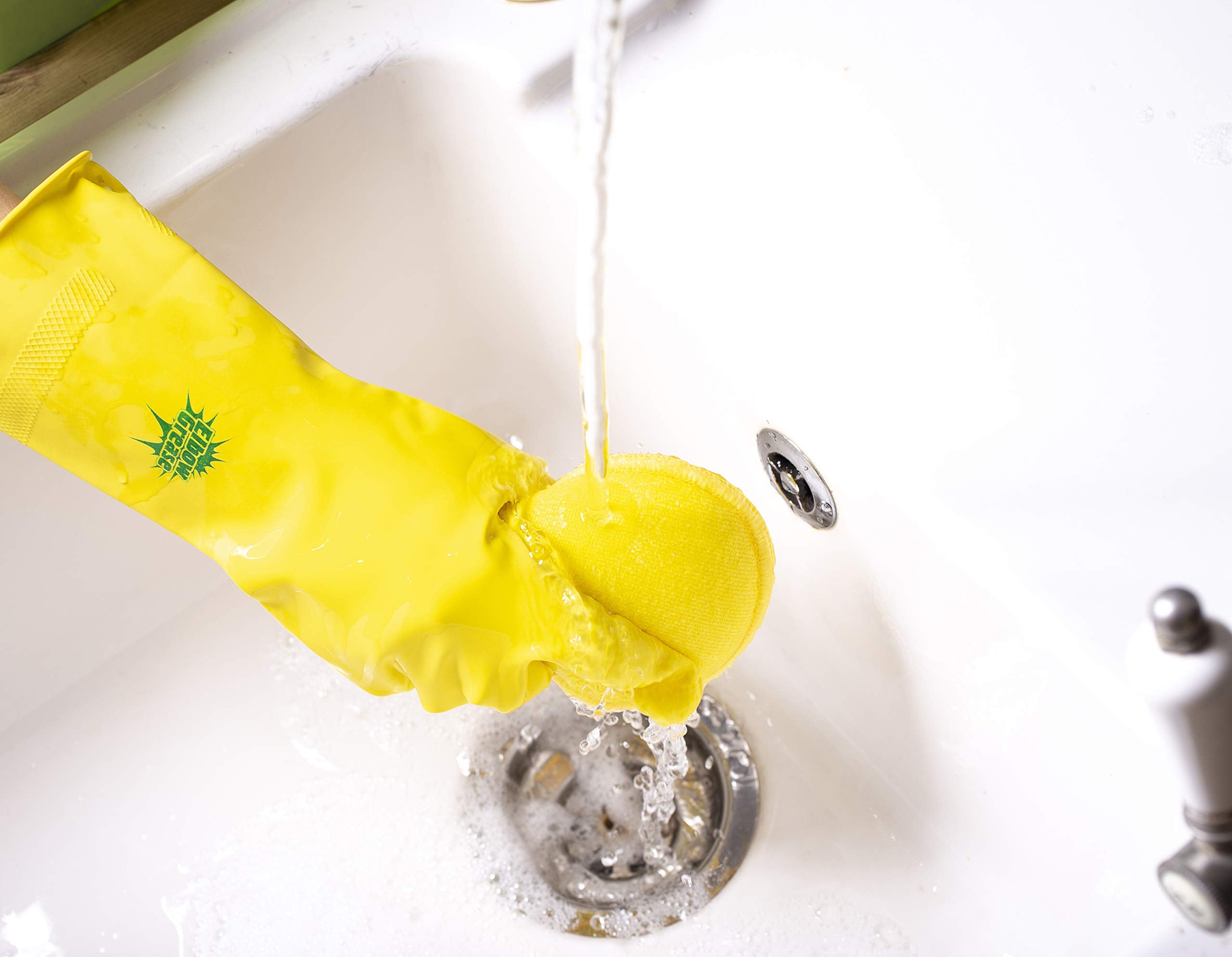 Elbow Grease Rubber Gloves - Cotton Lined, Non-Slip Grip | Size Medium (Yellow) 6