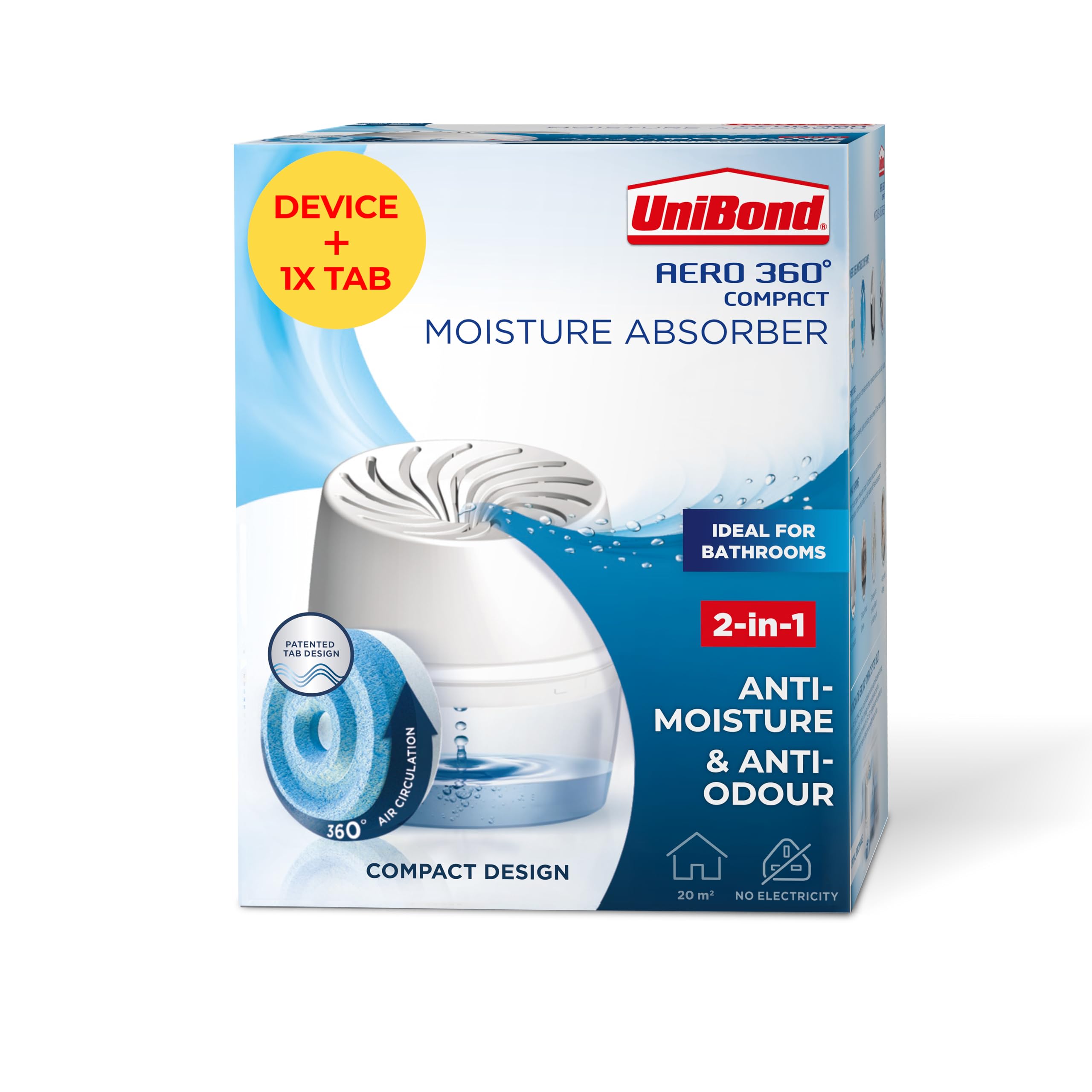 Unibond AERO 360° Humidity Absorber with 1x Refill - Controls Moisture & Odour | Up to 20m² 1