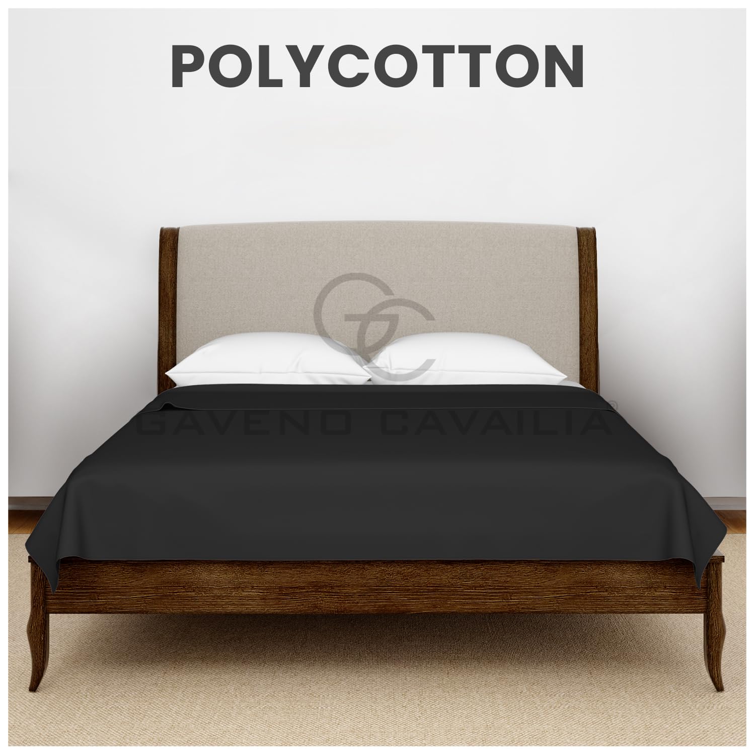 GC GAVENO CAVAILIA Diamond Flat Sheet - Soft Poly Cotton Blend | Double Size | Black 3