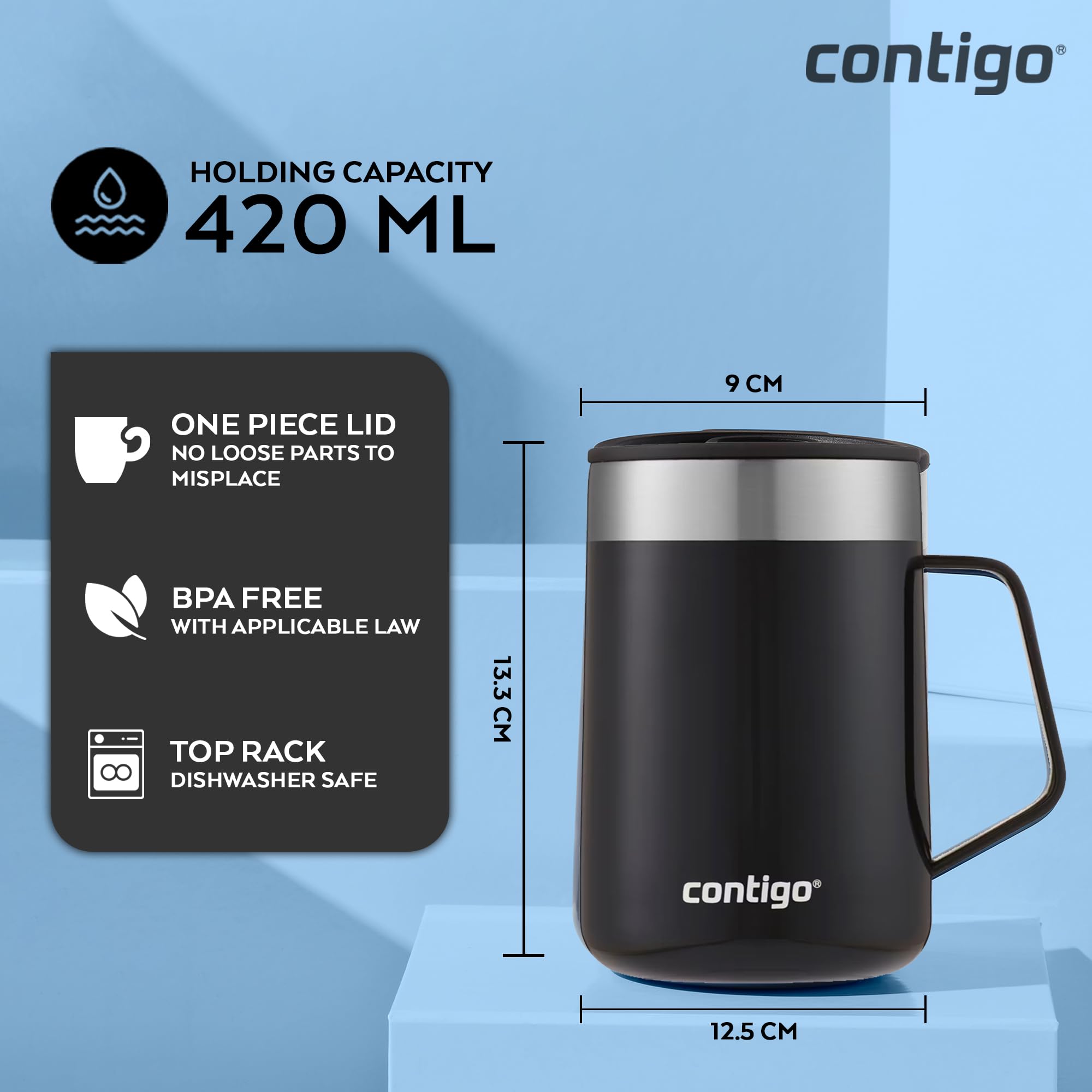 Contigo Streeterville Desk Mug - THERMALOCK Insulation | Stainless Steel Handle | 410 ml 6