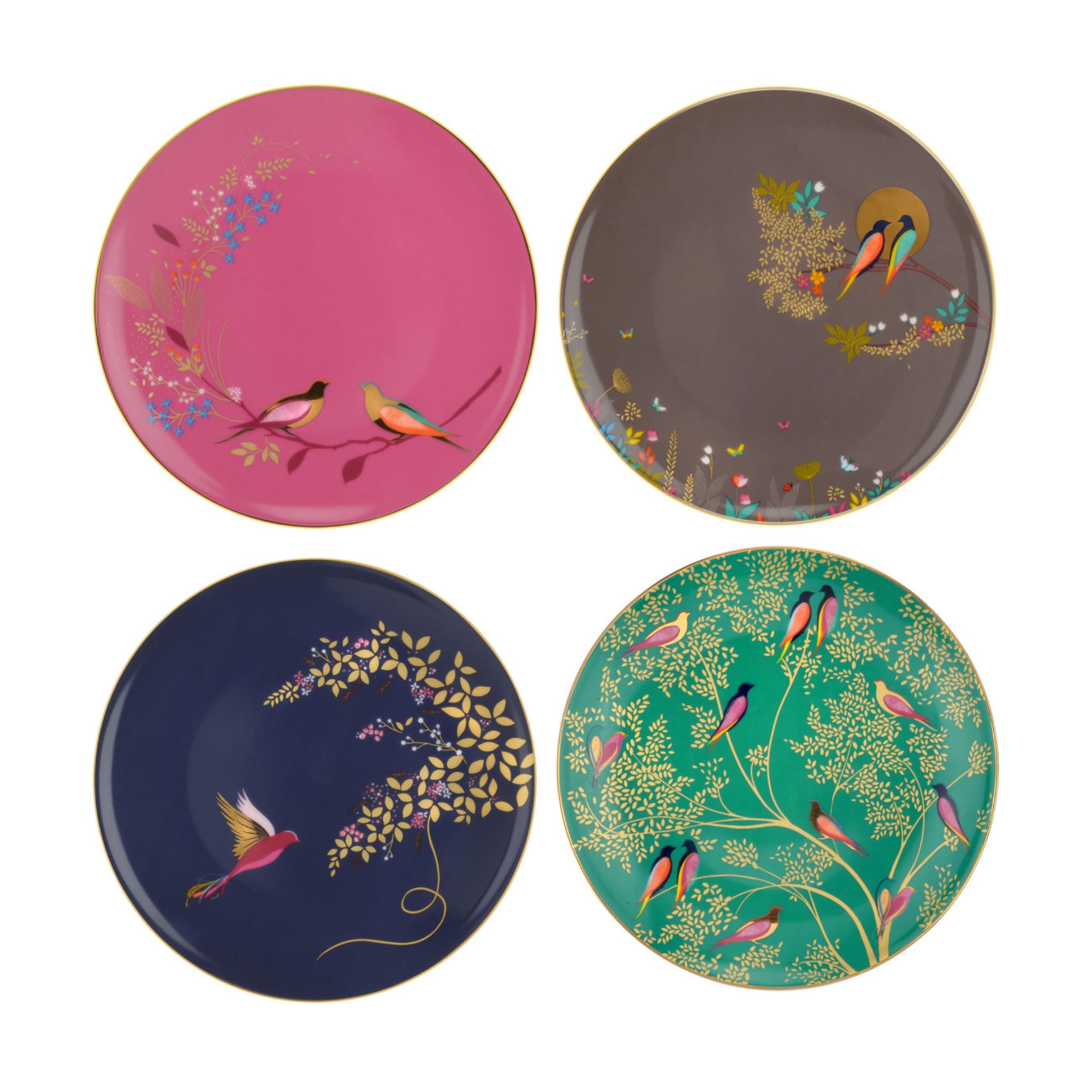 Portmeirion Sara Miller Chelsea Dessert Plates - Fine China with 22ct Gold Detailing | Set of 4 1
