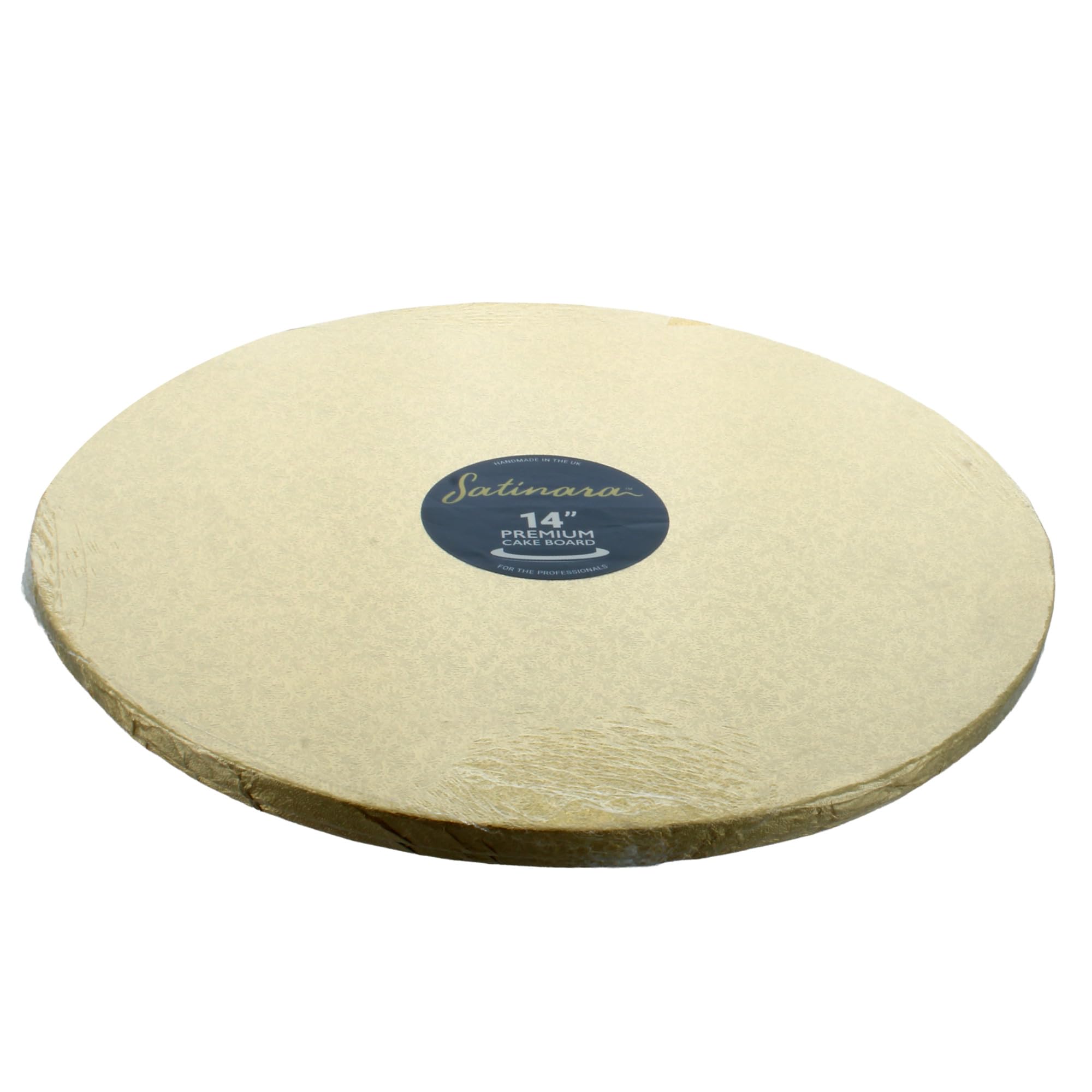 Satinara Cake Board - 14 Inch Round Cake Drum | 12mm Thick, Pale Gold Foil | Handmade in UK 4