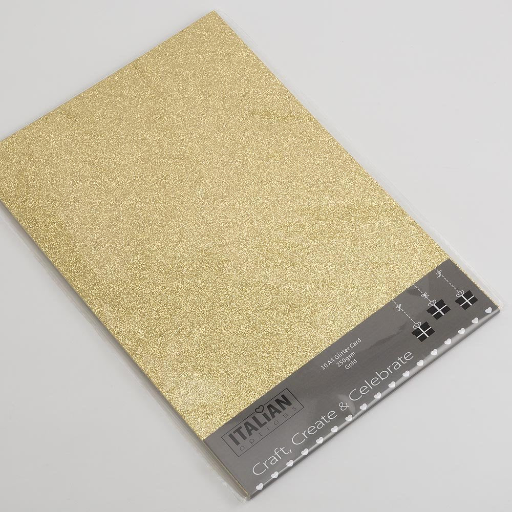 Italian Options 250GSM Non-Shed Glitter Card Stock | A4 Size, Gold | 10 Sheets 1
