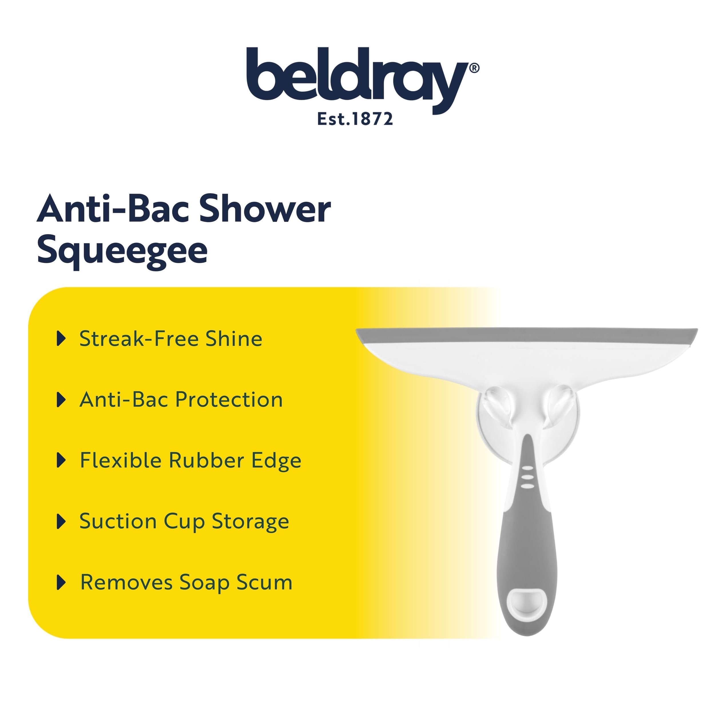 Beldray Anti-bac Shower Squeegee - Streak-Free Cleaning for Windows & Tiles | White Plastic 2