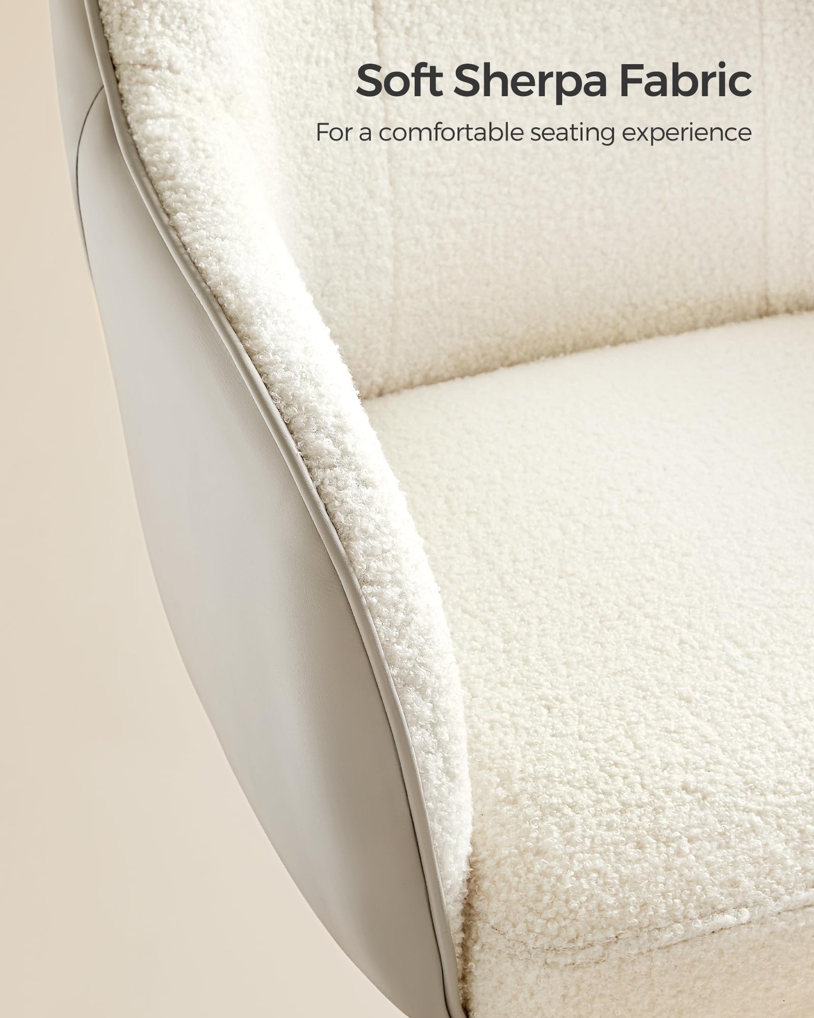SONGMICS Swivel Desk Chair - Cappuccino Beige, Sherpa Fabric, Adjustable Height | Max Load 110 kg 5