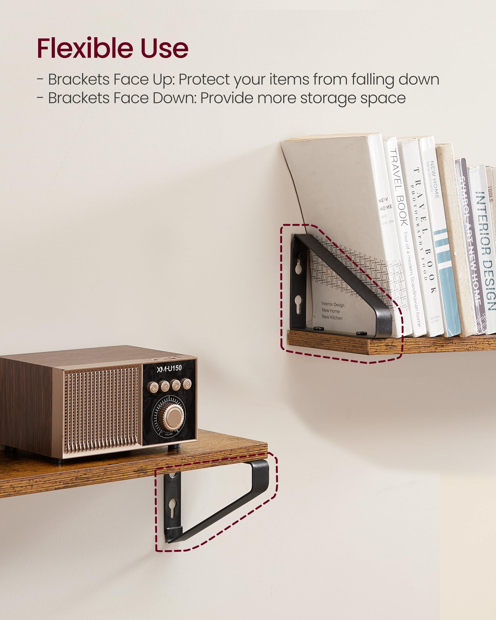VASAGLE Floating Wall Shelves - Set of 3 (40/50/60 cm) | Rustic Brown & Matte Black | Holds 10 kg Each 4