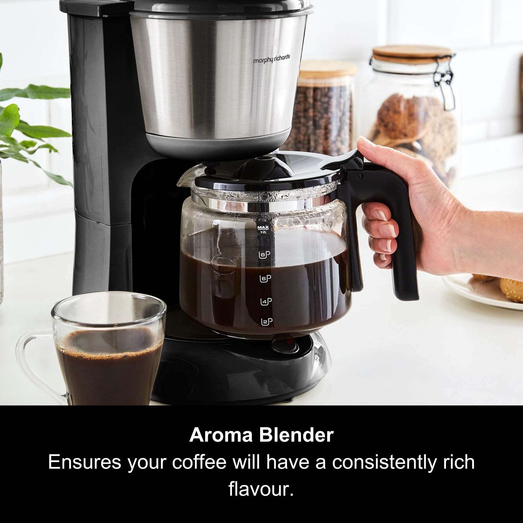 Morphy Richards Equip Filter Coffee Machine - 10 Cup, Pour Over Technology, Aroma Blender, Black/Brushed Steel 3