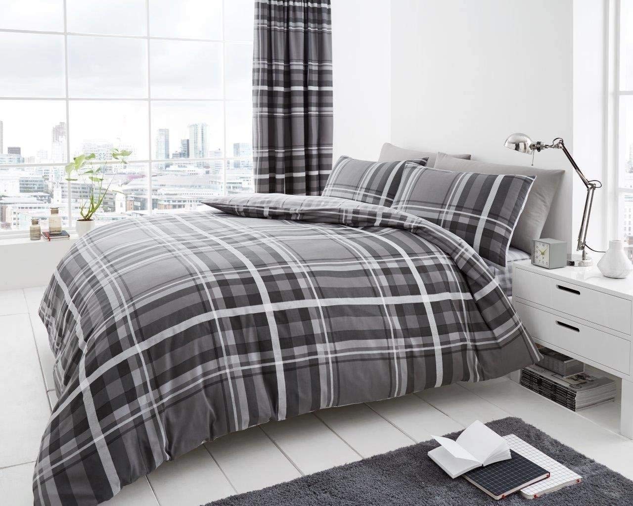 Gaveno Cavailia Newton Tartan Check Single Duvet Cover Set | 50% Cotton/50% Polyester | Grey 2
