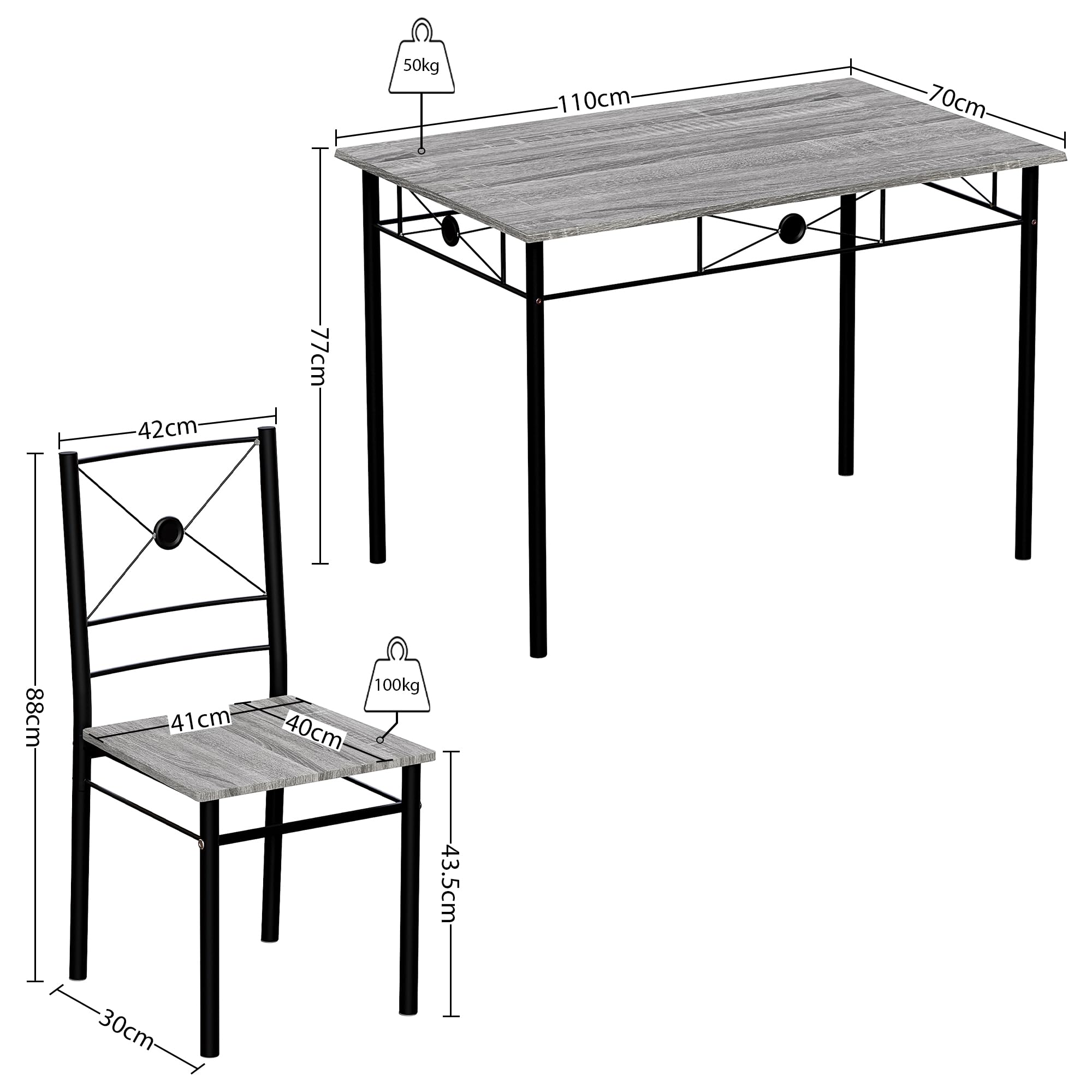 Vida Designs Roslyn 4 Seater Dining Set - Grey | Engineered Wood & Carbon Steel | 110cm Table 3