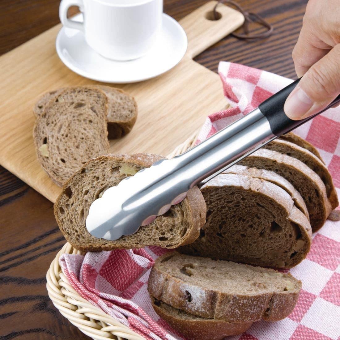 Hygiplas Stainless Steel Colour Coded Serving Tongs - Black | 300mm Length | Ergonomic Grip 5