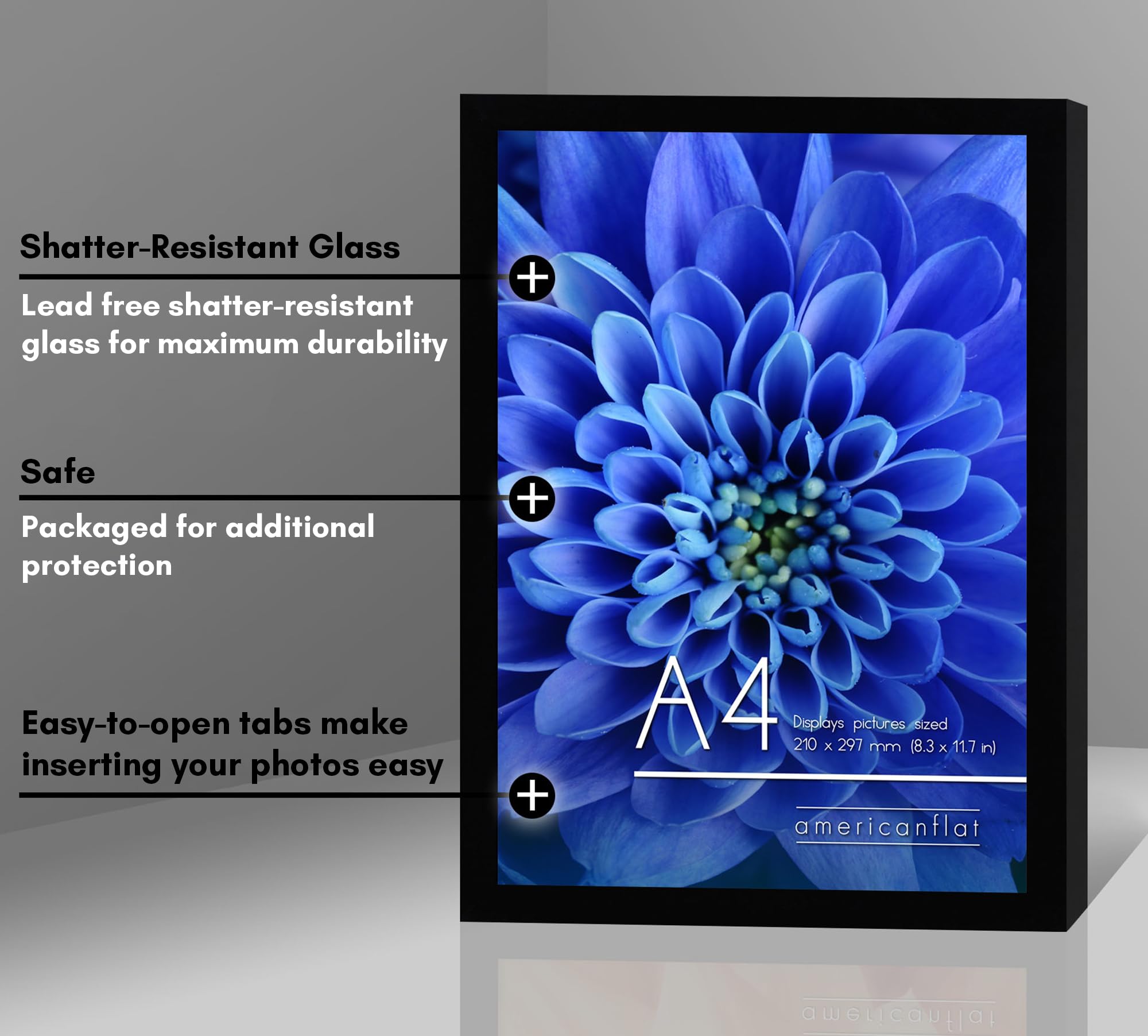 Americanflat A4 Picture Frame in Black - Engineered Wood with Shatter Resistant Glass | 21x29.7 cm 4