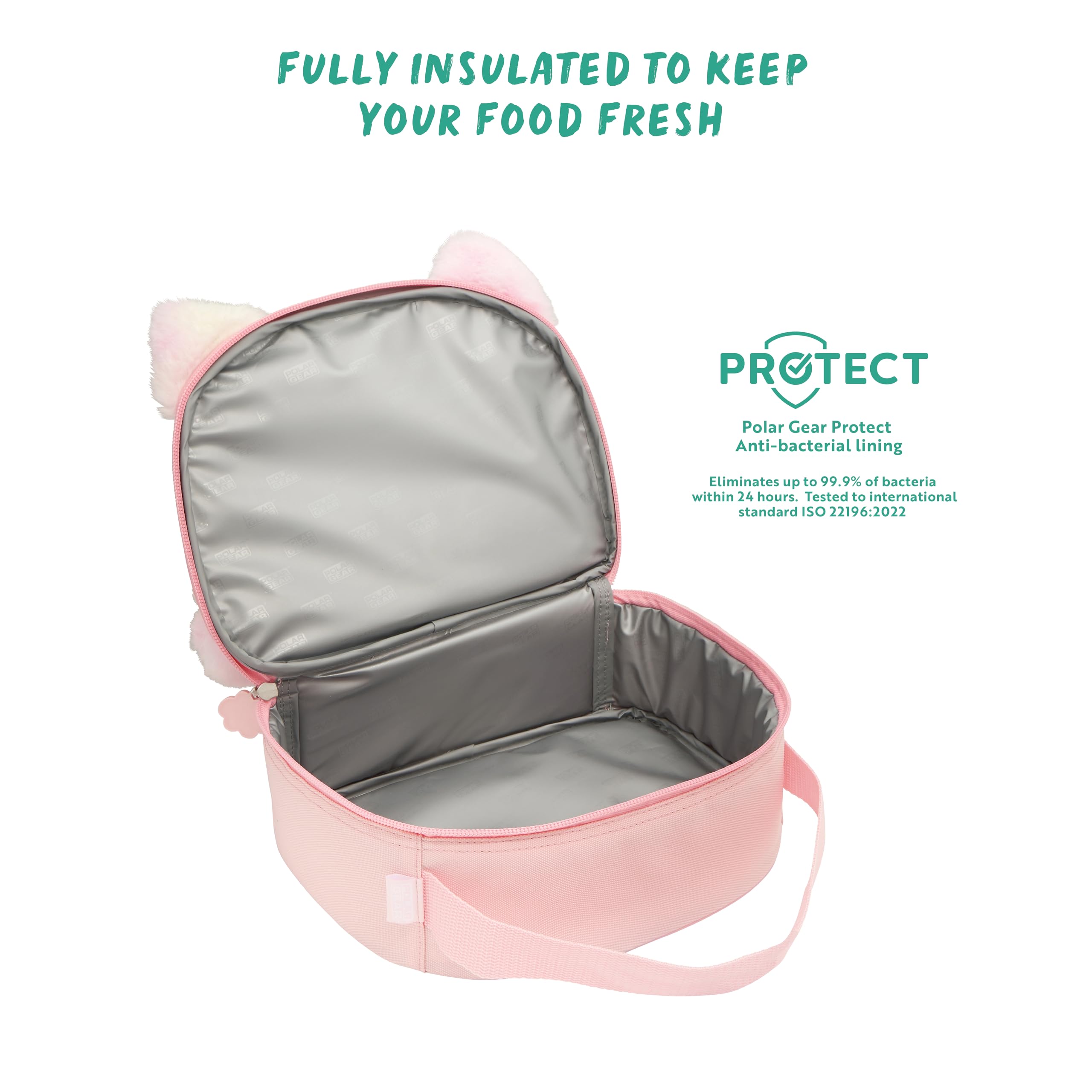 Polar Gear Fluffy Kitty Sensory Lunch Bag - Pink | Insulated | Wipe-Clean Interior 4