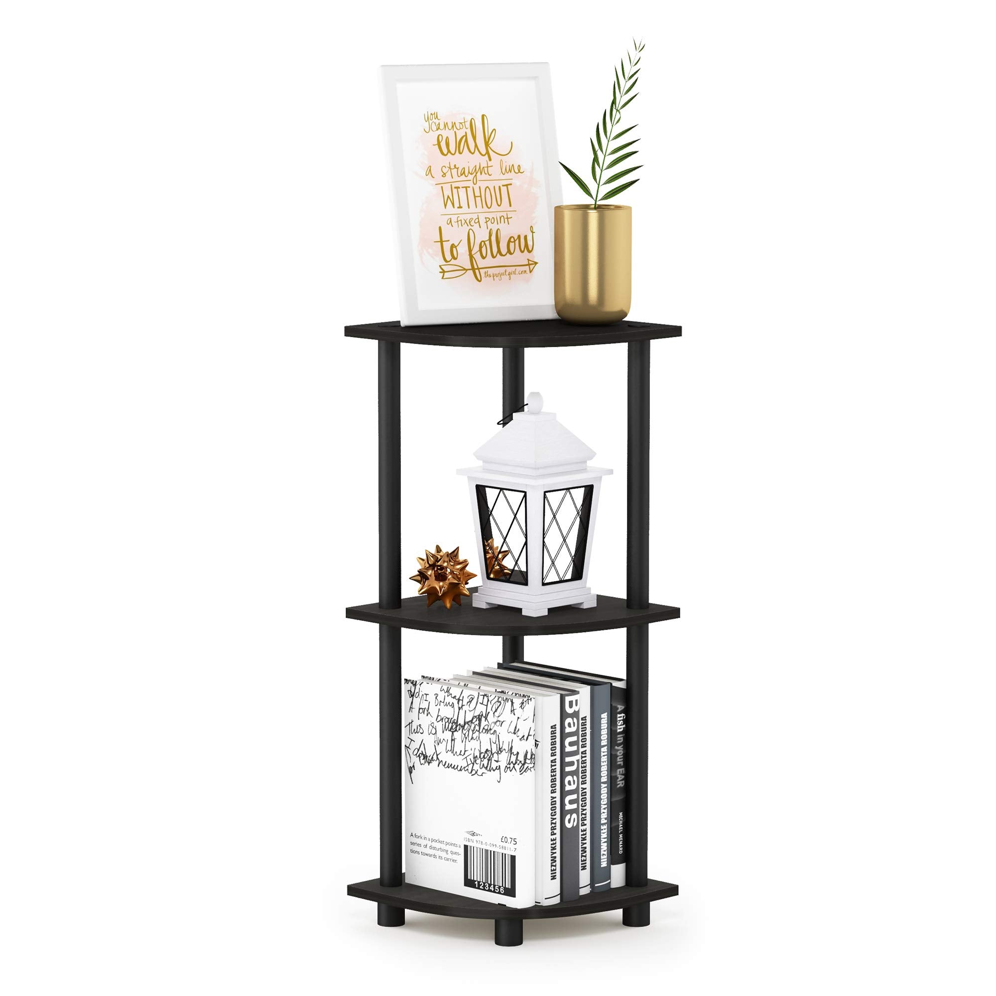 Furinno TURN-N-TUBE Corner Shelf - 3-Tier Open Display | Espresso/Black | Freestanding 1