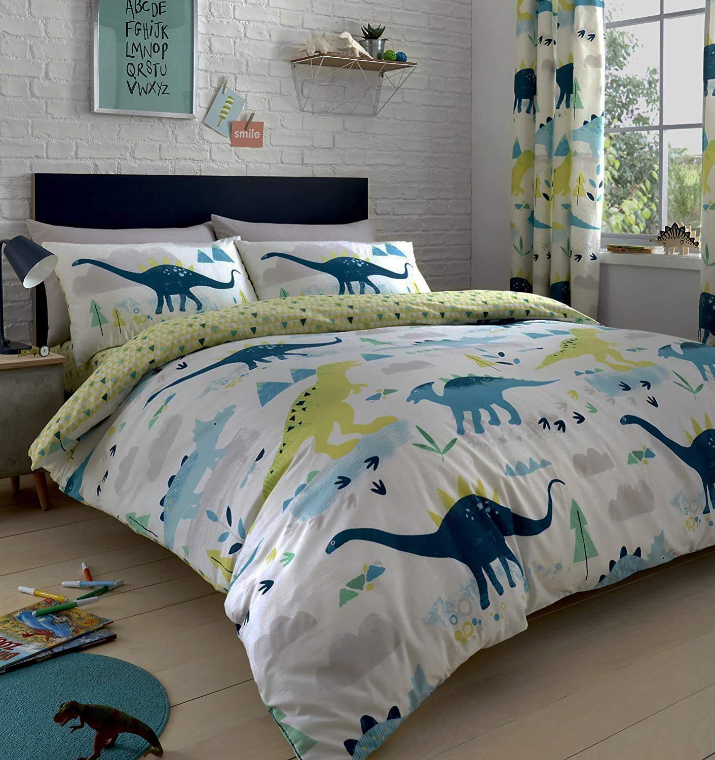 Bedlam Kids Dino Glow In The Dark Duvet Cover Set - Single Size, Polyester/Cotton Blend 2