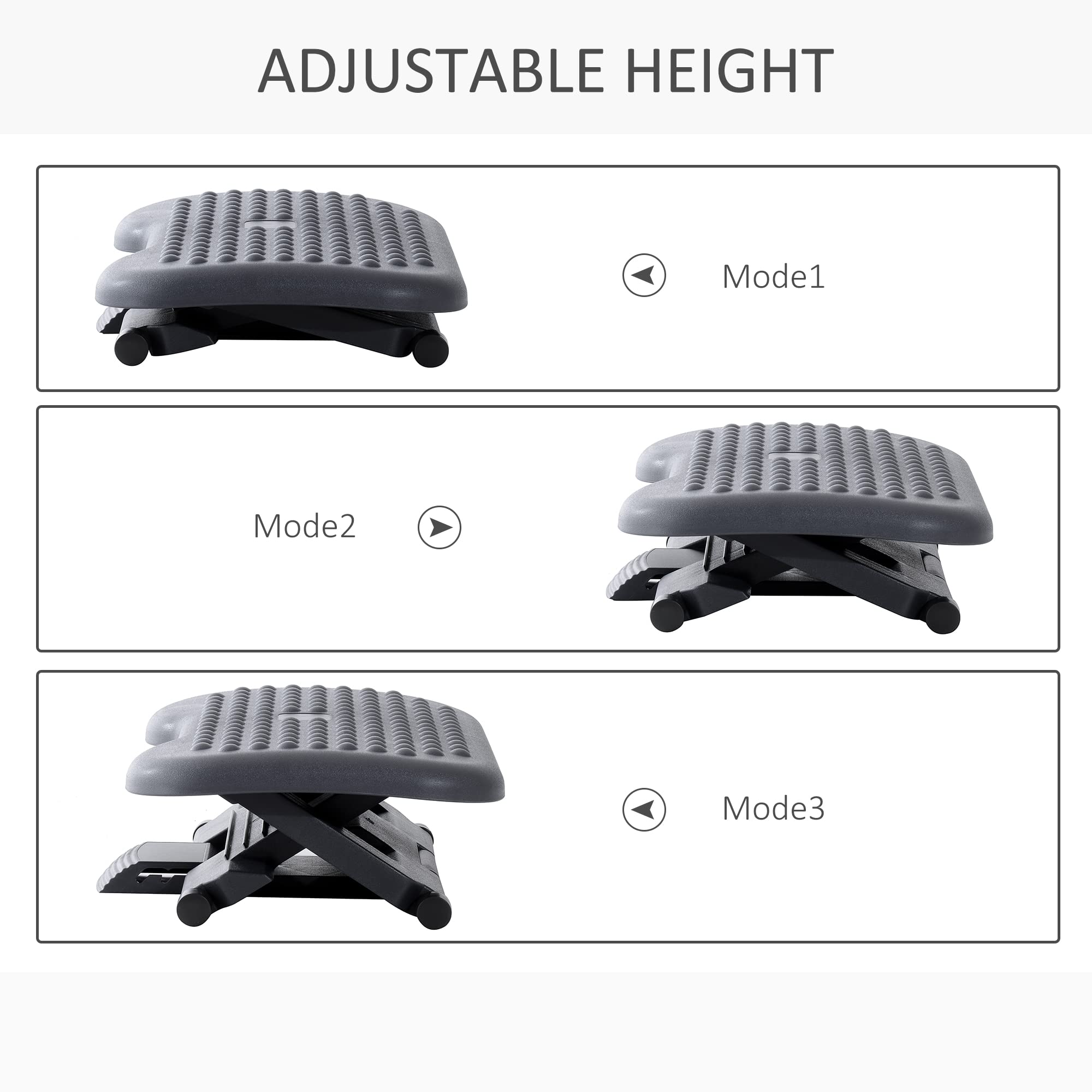 HOMCOM Ergonomic Footrest - Adjustable Height & Tilting Platform for Home Office Comfort | Charcoal Grey 3