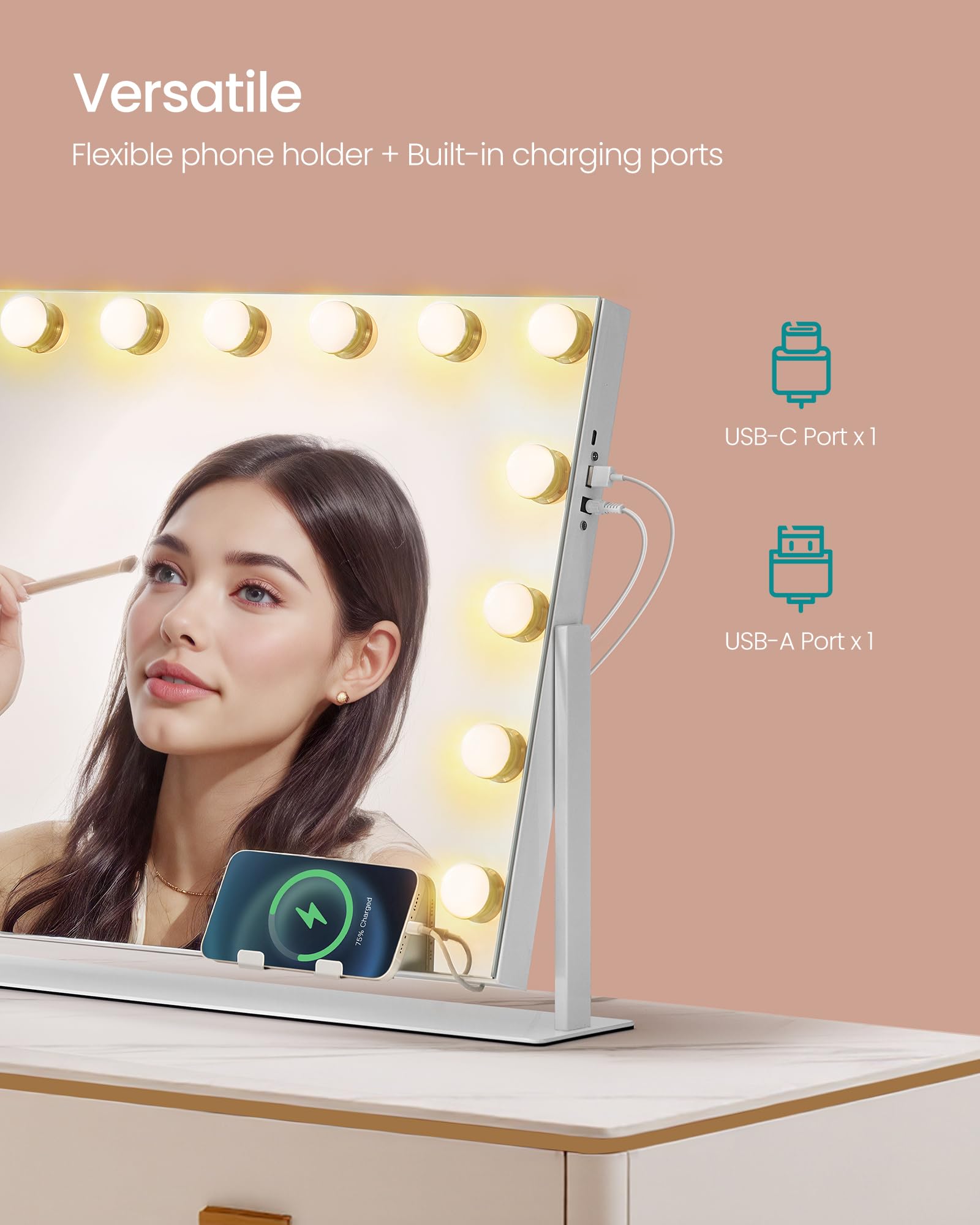 SONGMICS Vanity Makeup Mirror with Lights | 3 Color Temps | 10x Magnification | USB Charging 6
