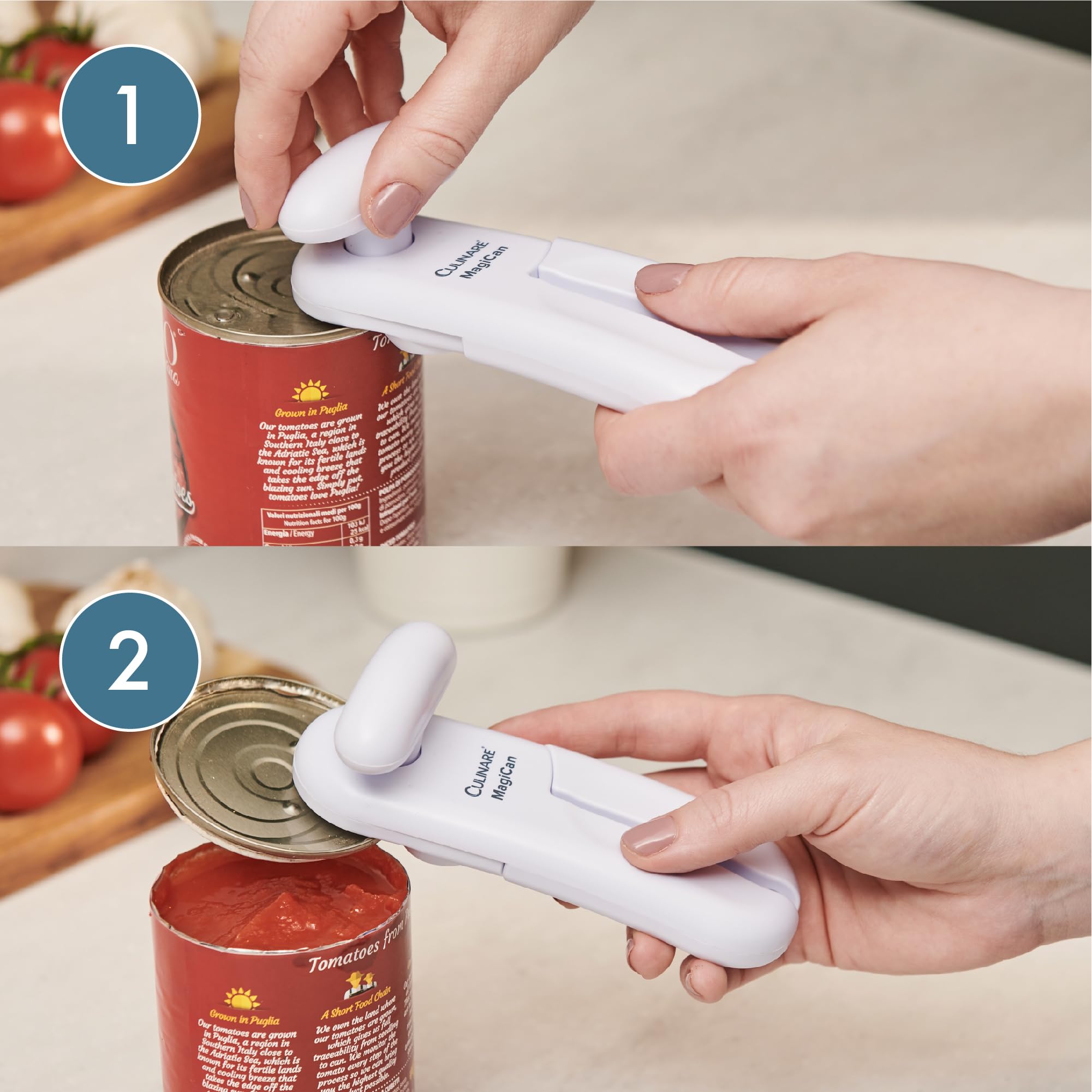 CULINARE MagiCan Opener C10015 - White Manual Can Opener with Stainless Steel Cutting Wheel | Comfortable Handle 8
