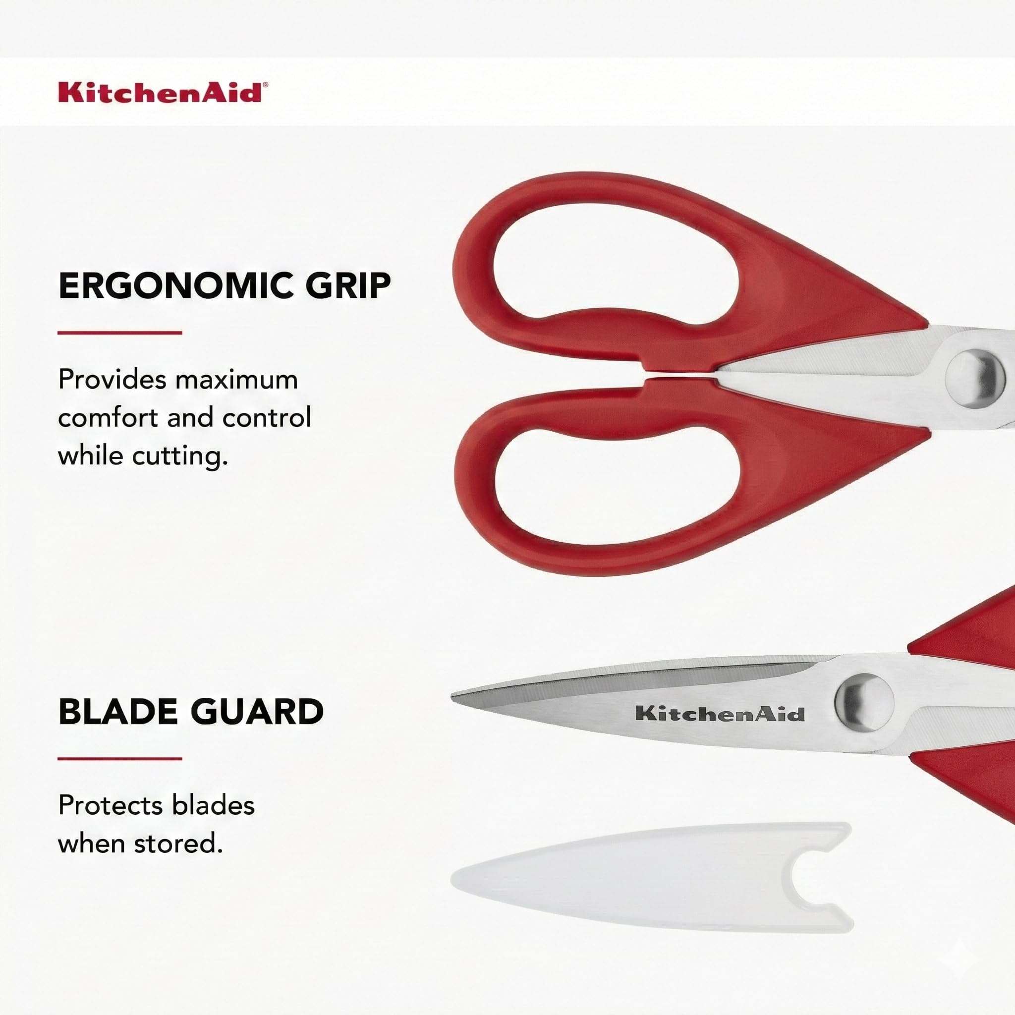 KitchenAid All Purpose Shears KE351OHERA - Stainless Steel Blades | Comfort Grip Handle | Red/Black 6
