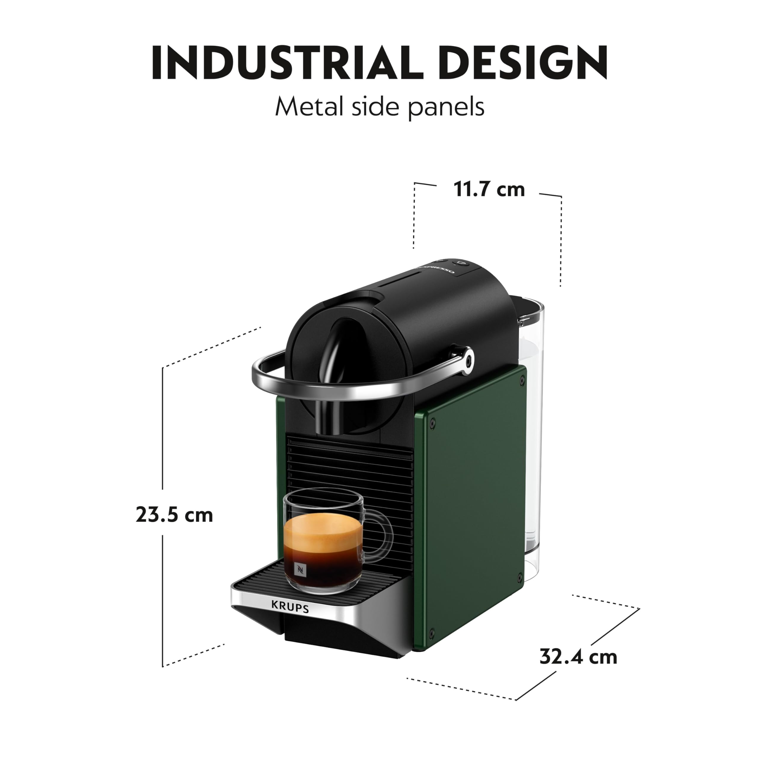 Nespresso Pixie Coffee Pod Machine Bundle by Krups - Dark Green, Milk Frother, 20 Pods Included 3