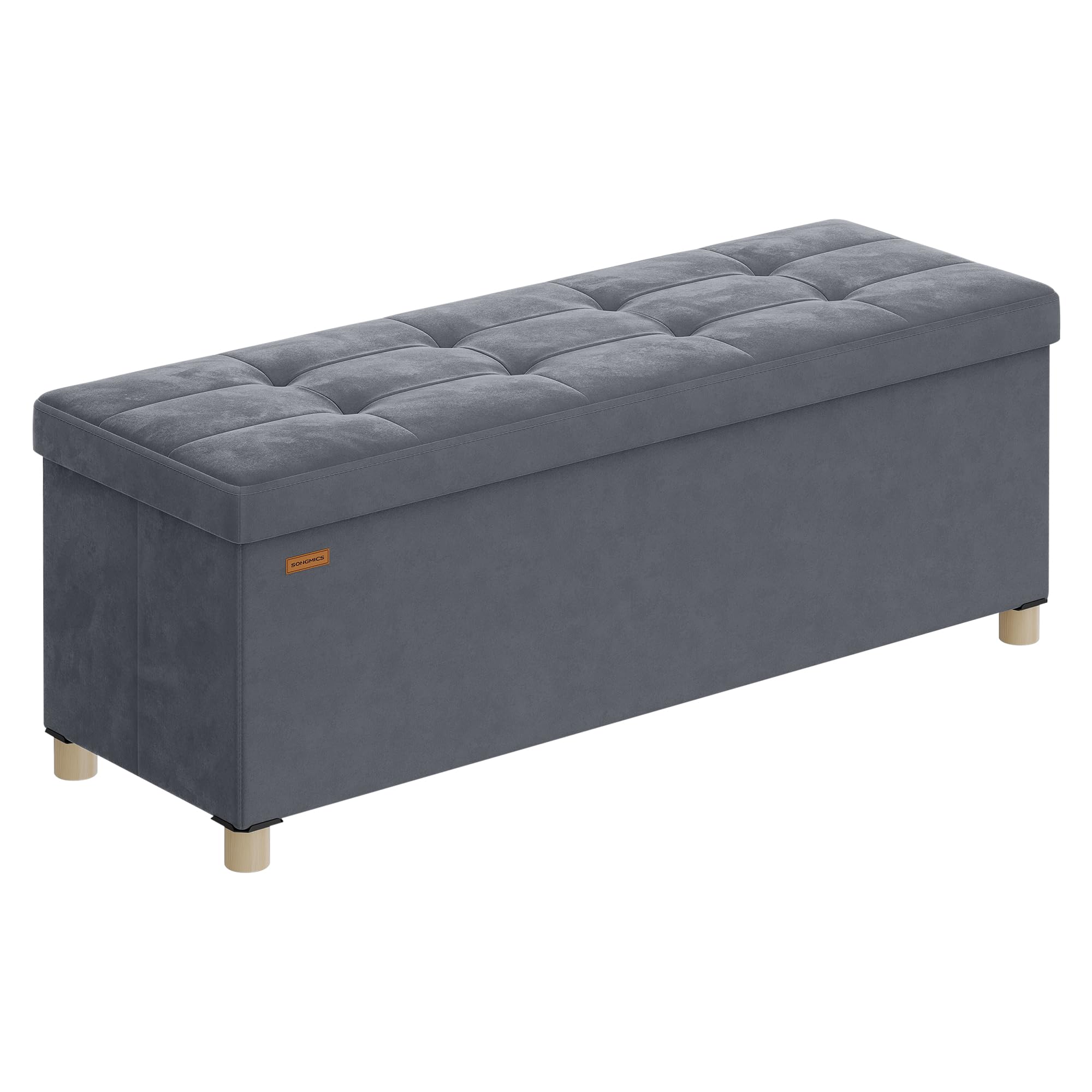SONGMICS Storage Ottoman - 110cm Wide Bench | 112L Capacity | Slate Grey Velvet 1