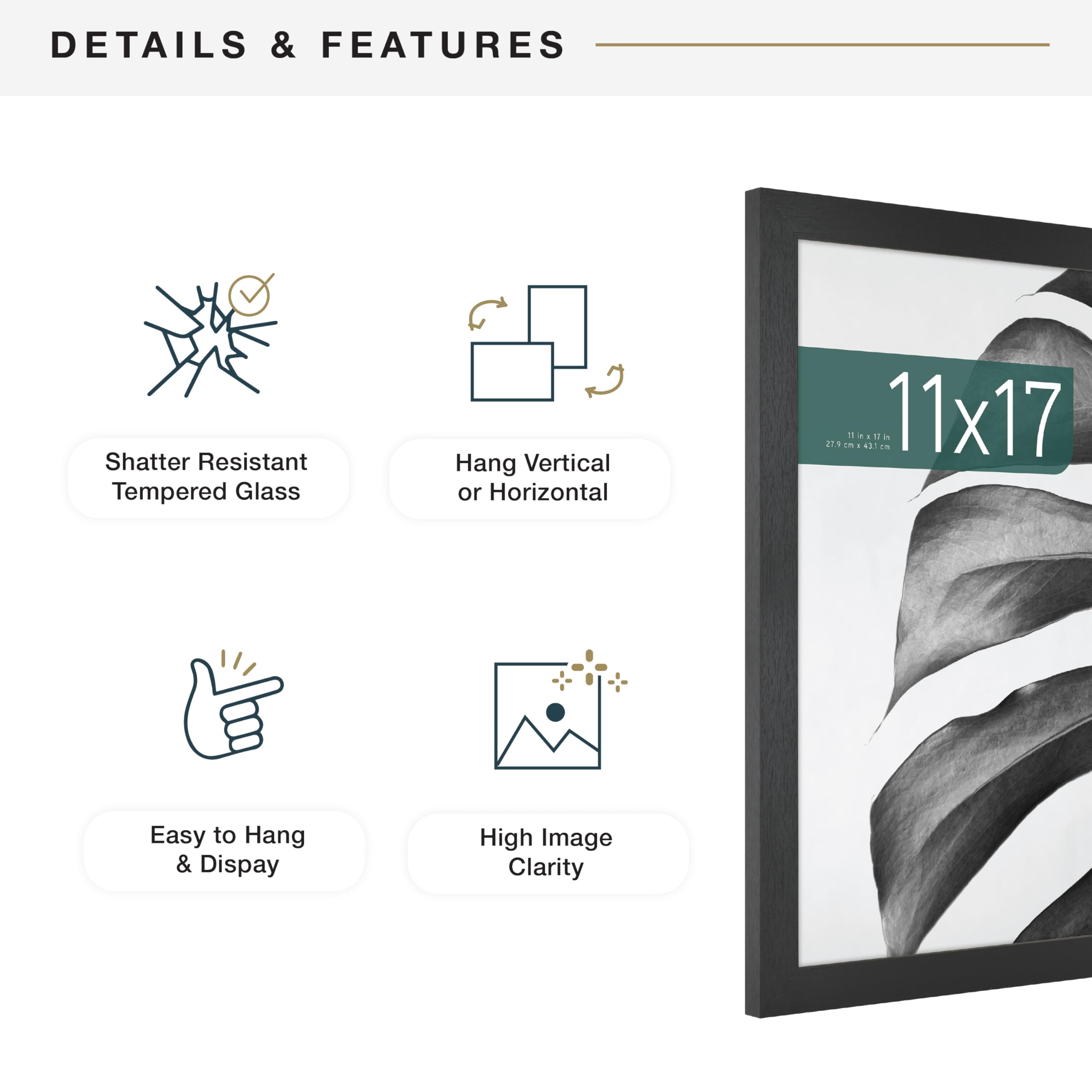 MCS Studio Gallery Frame 63713 - 11x17 Inch, Black Woodgrain Finish | Tabletop & Wall Mount 6