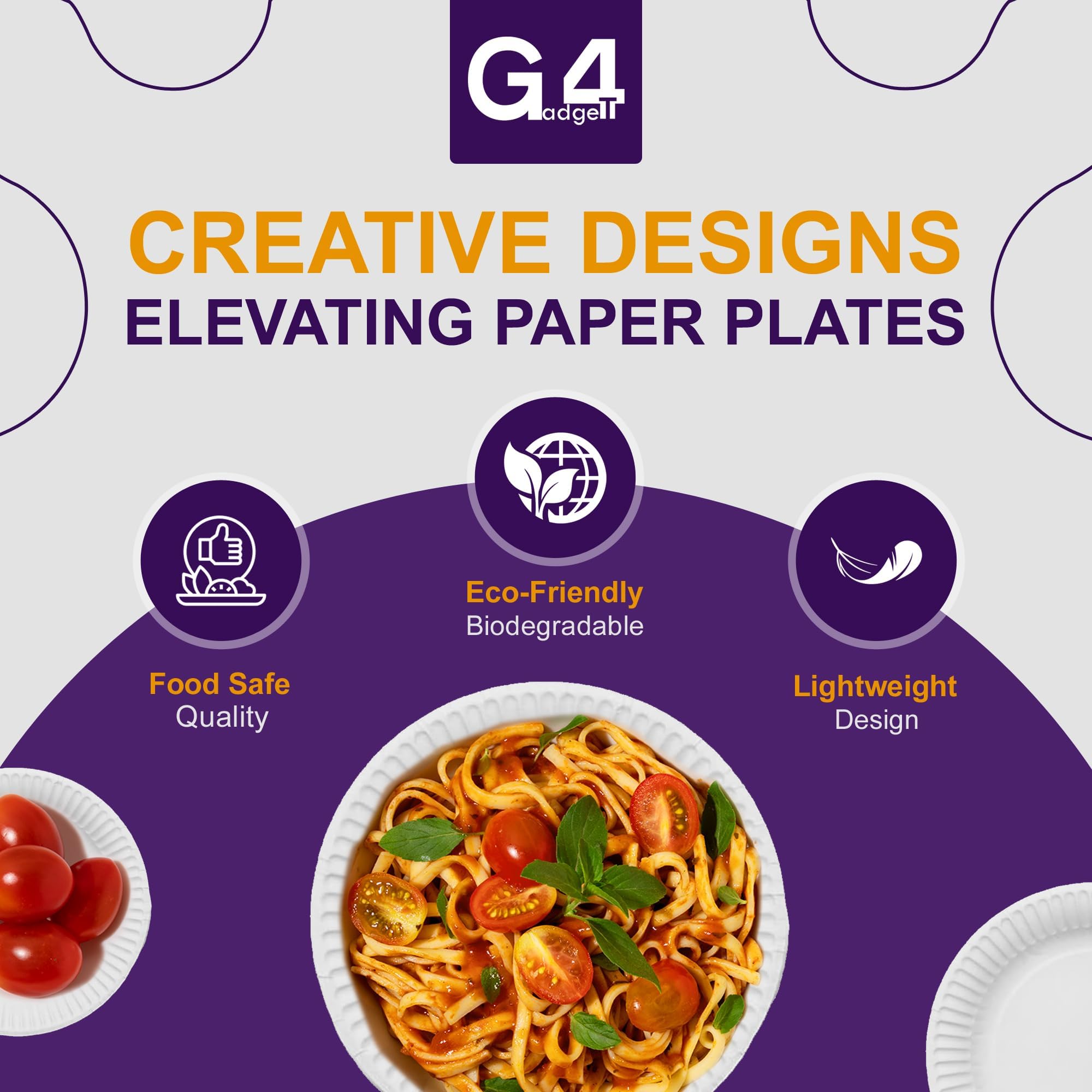 G4GADGET 200 Count Paper Plates - 9 Inch (23cm) Disposable Dishes for Hot/Cold Food 5