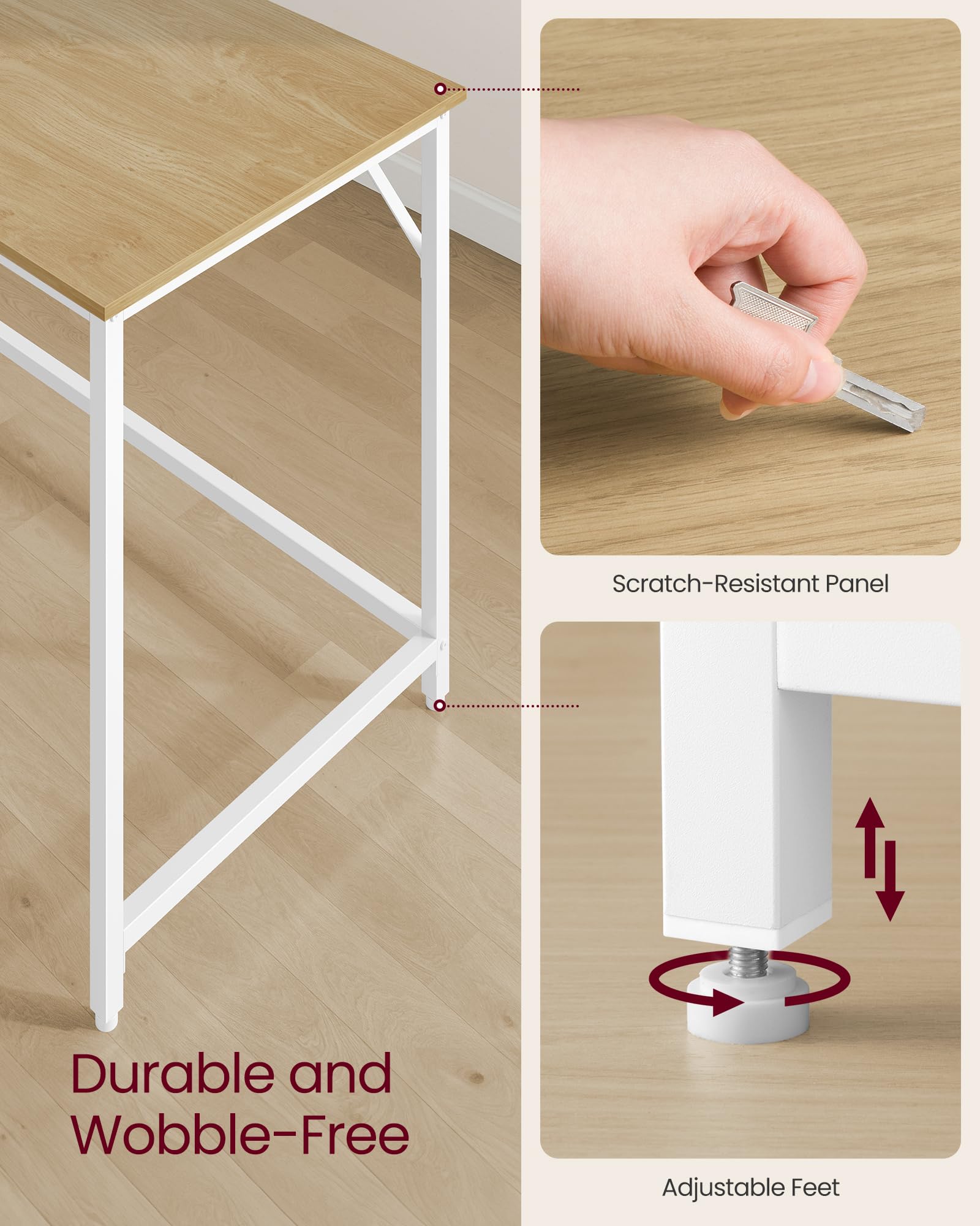 VASAGLE Computer Desk - 80 x 50 cm Workspace | Natural Oak & Pearl White | Max 50kg Load 5