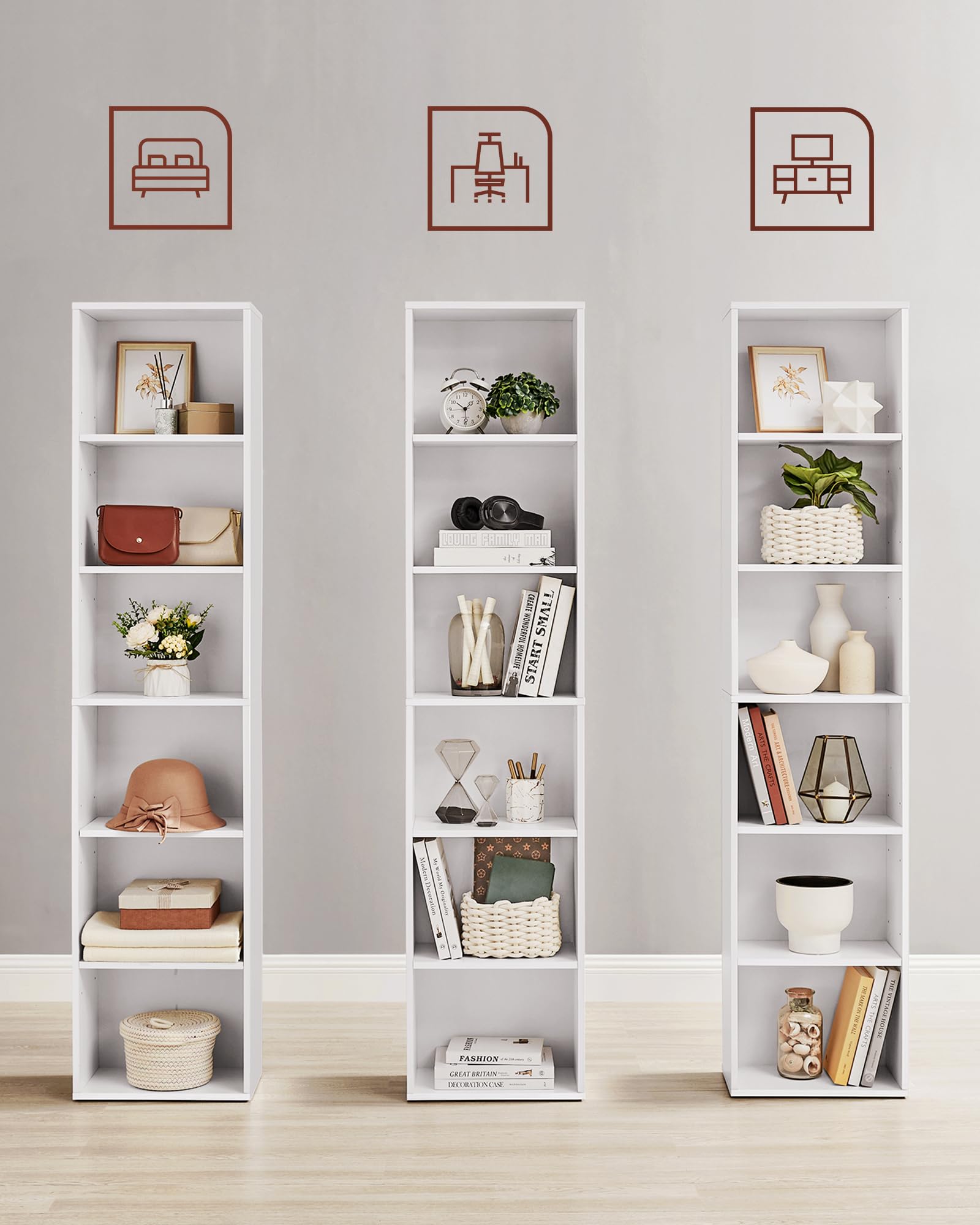 VASAGLE 6-Tier Open Storage Bookcase | Cloud White Engineered Wood | 40 x 178.5 cm 7