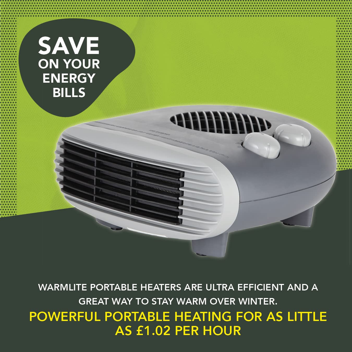 Warmlite WL44004DT 2000W Portable Flat Fan Heater with 2 Heat Settings & Overheat Protection, Dark Titanium 4