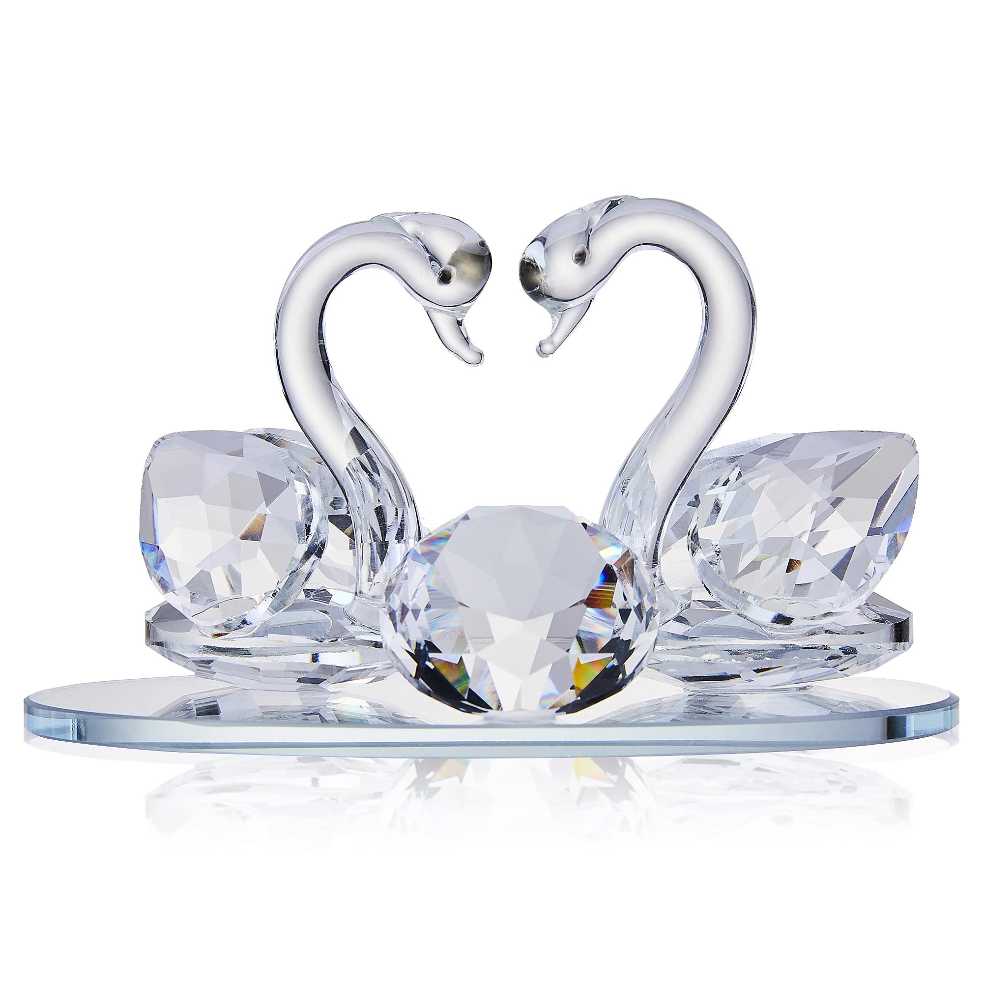 London Boutique Crystal Swan Couple Figurine Ornament | Clear K9 Crystal | H7cm x L9cm 1