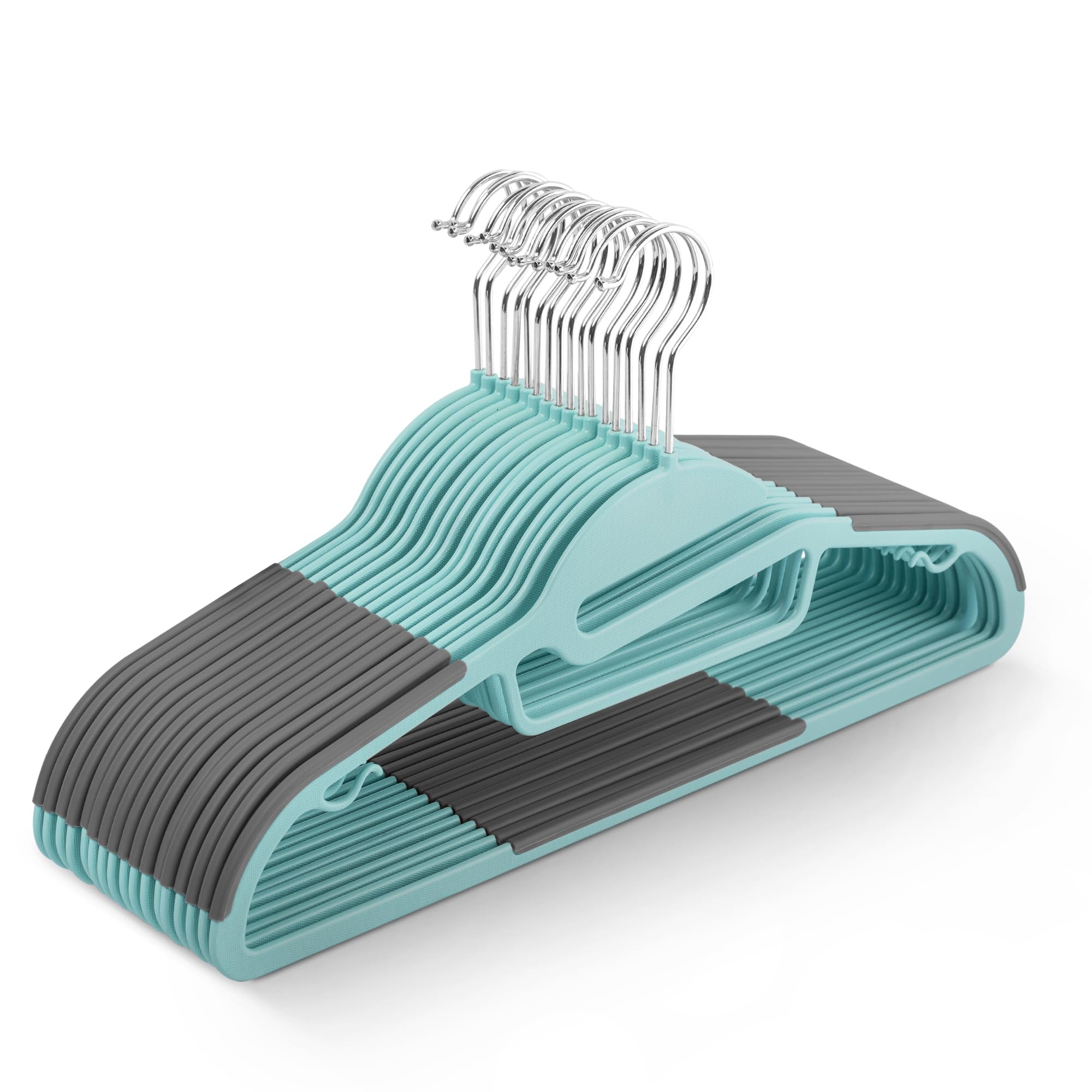 KEPLIN 20-Pack Non-Slip Velvet Hangers - Slimline Space Saving with 360° Swivel Hooks | Teal Plastic