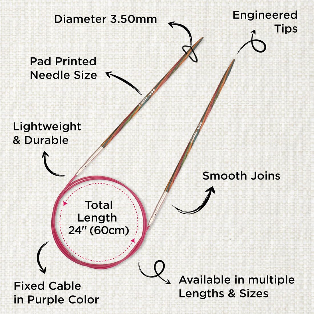 KnitPro Symfonie Fixed Circular Needles - 60 cm x 3.5 mm | Lightweight Birch Wood | KP21320 3