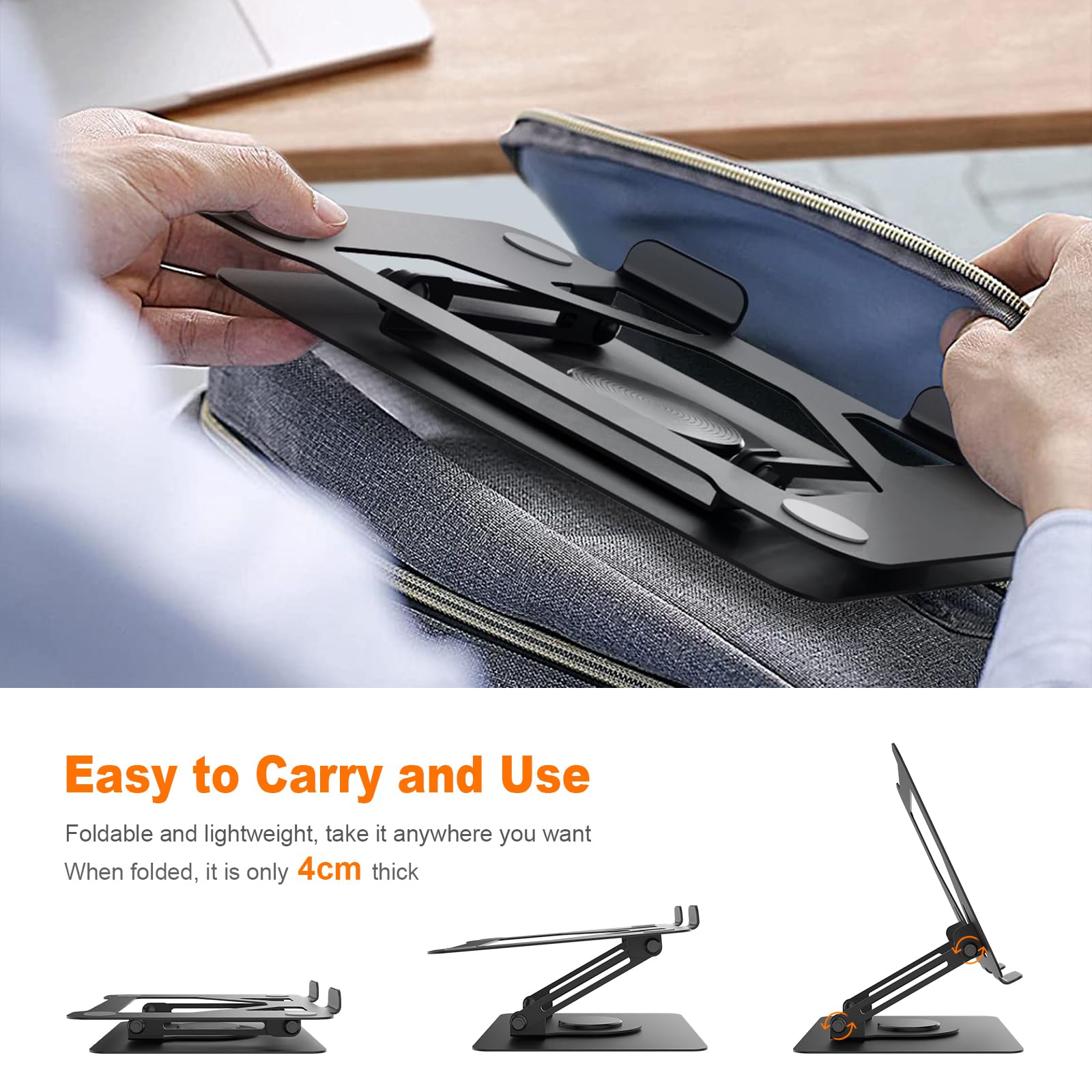 GRIFEMA Laptop Stand for Desk - 360° Swivel, Adjustable Height & Angle, Ventilated, Black 6