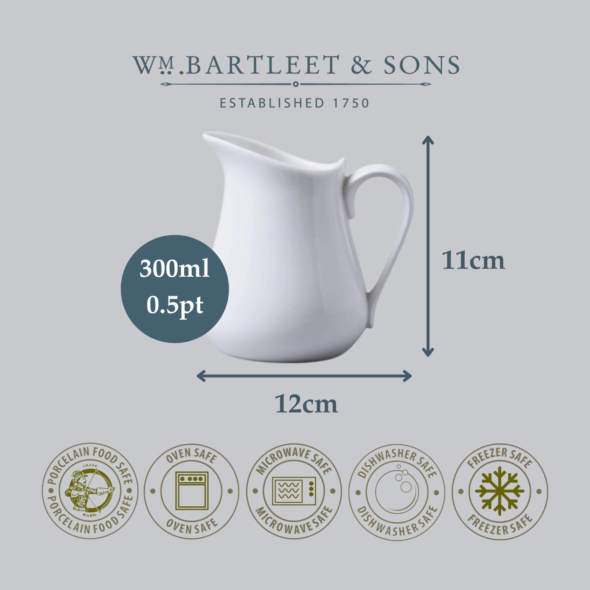 WM Bartleet & Sons Porcelain Traditional Cream & Milk Jug - 300ml | Oven-to-Table 7