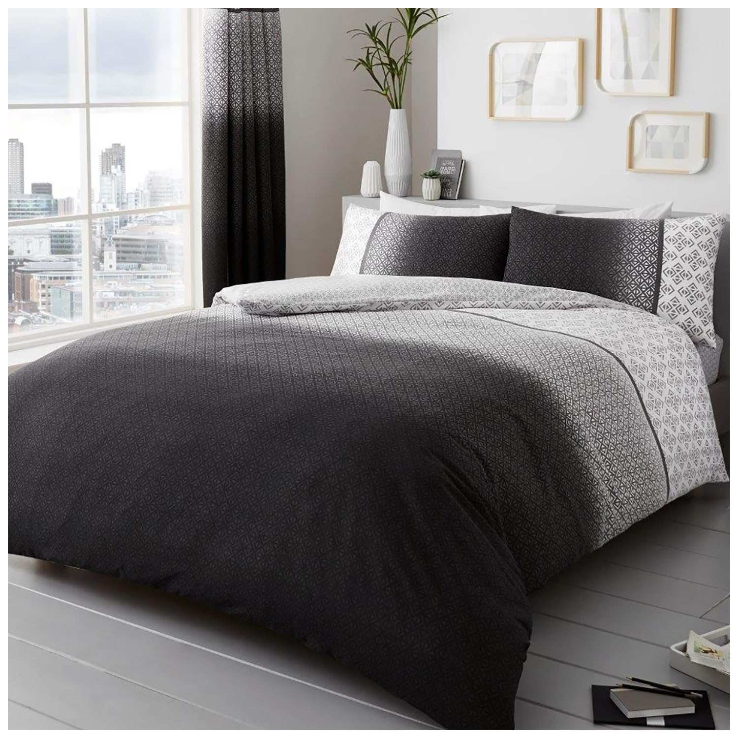 GC GAVENO CAVAILIA Urban Ombre Luxury Double Duvet Cover Set | 50% Cotton/50% Polyester | Grey 1