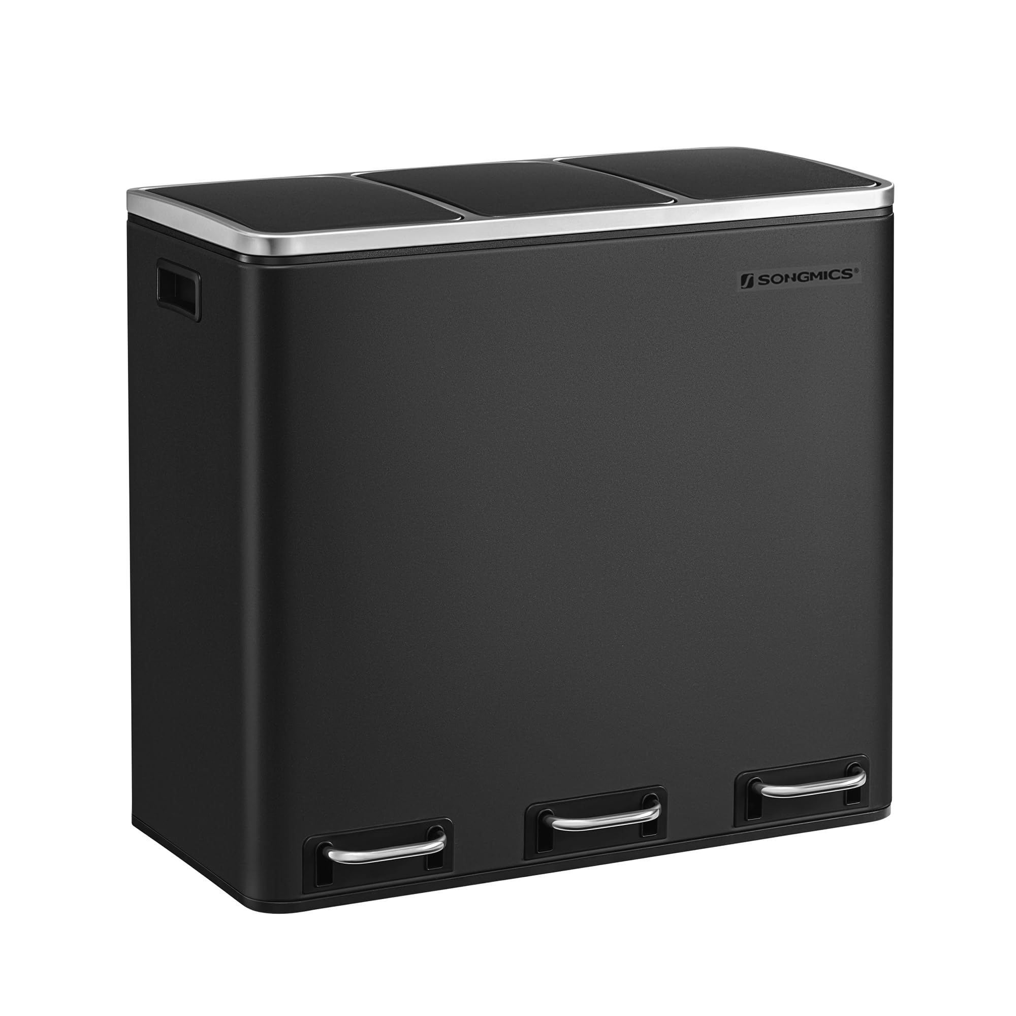 SONGMICS Kitchen Bin - 3 Compartment Recycling System, 54L Total (3 x 18L) | Soft-Close Lids | Steel 1