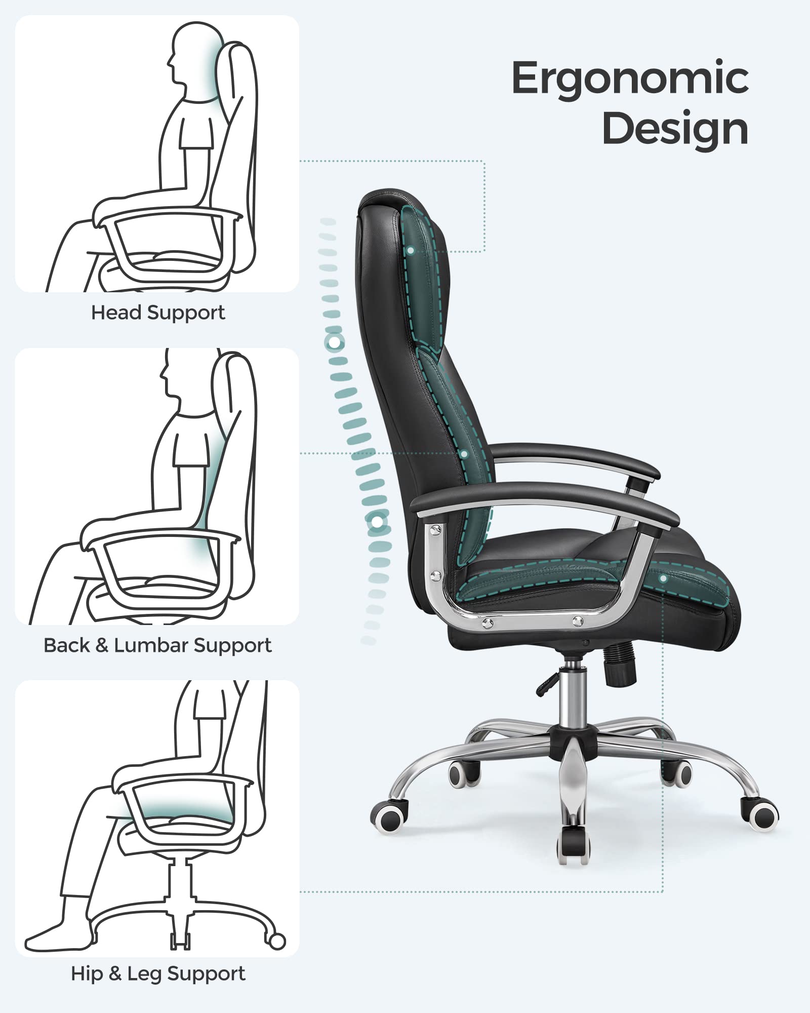 SONGMICS Office Chair - Adjustable Height & Recline | Supports up to 150 kg | Ink Black 9